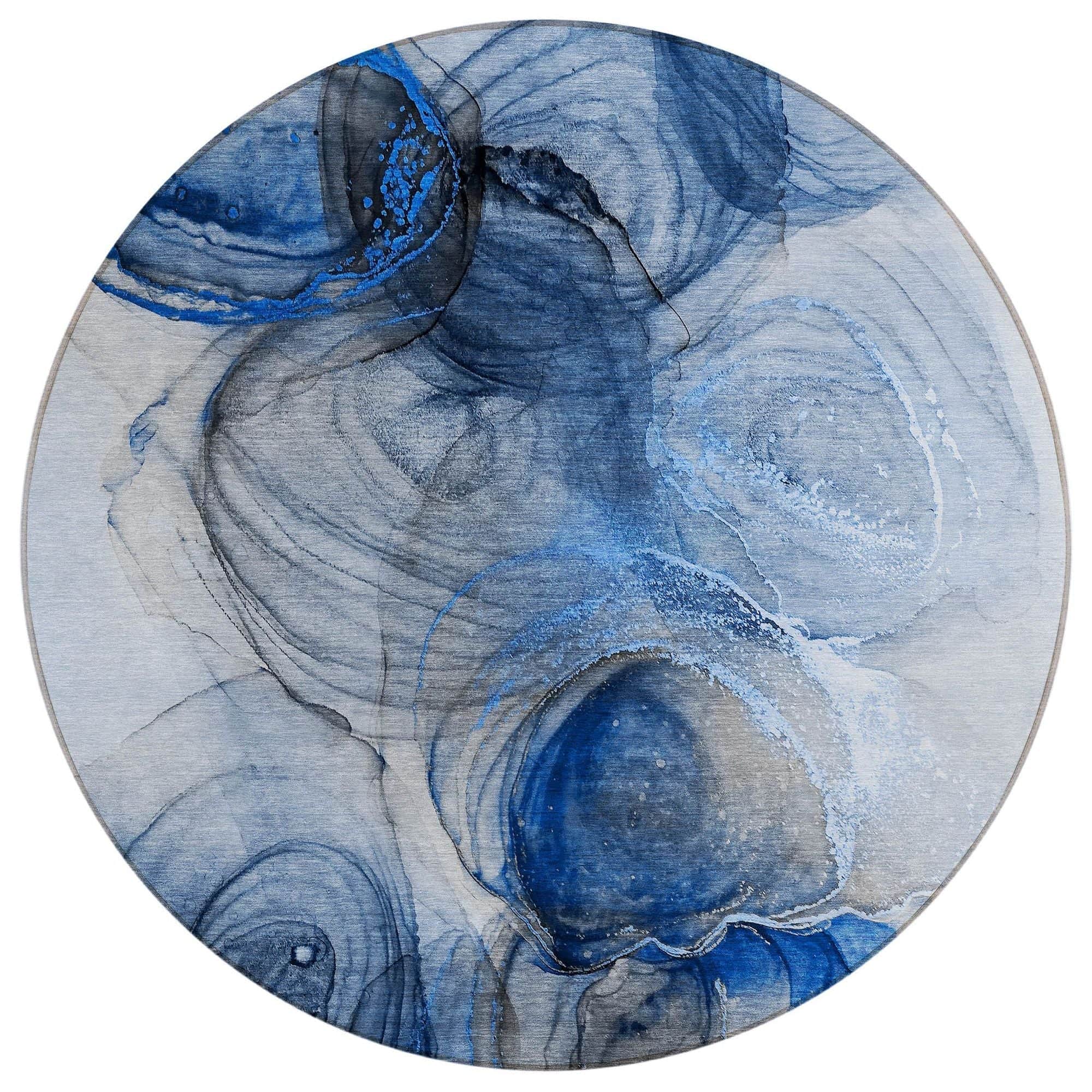 Machine Washable Navy Blue Rug - Indoor / Outdoor - Kids / Pet Friendly Organic Print Rug