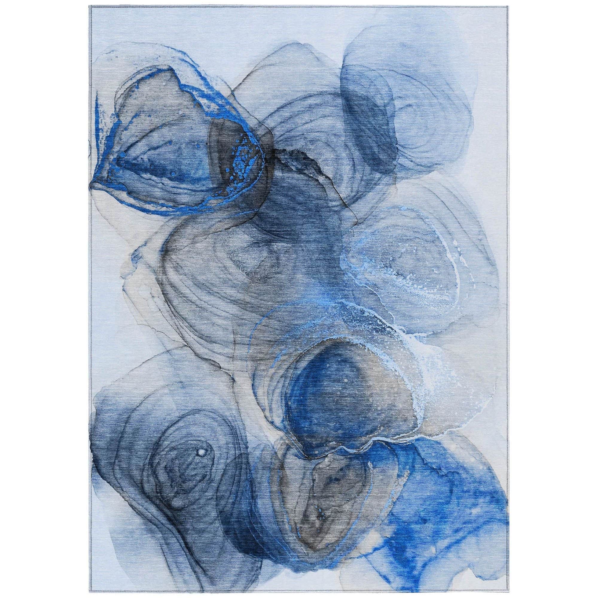 Machine Washable Navy Blue Rug - Indoor / Outdoor - Kids / Pet Friendly Organic Print Rug