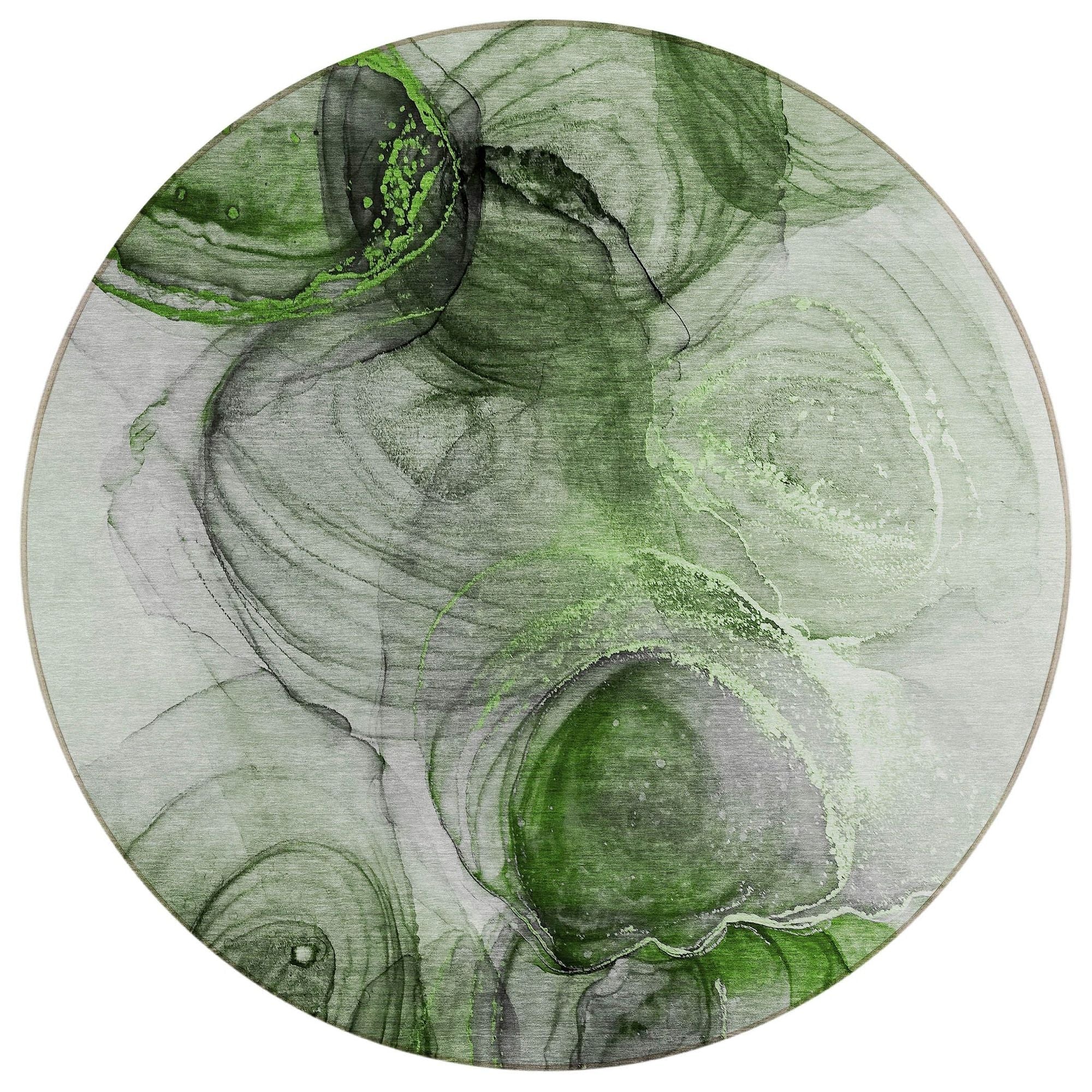 Machine Washable Olive Green Rug - Indoor / Outdoor - Kids / Pet Friendly Organic Print Rug