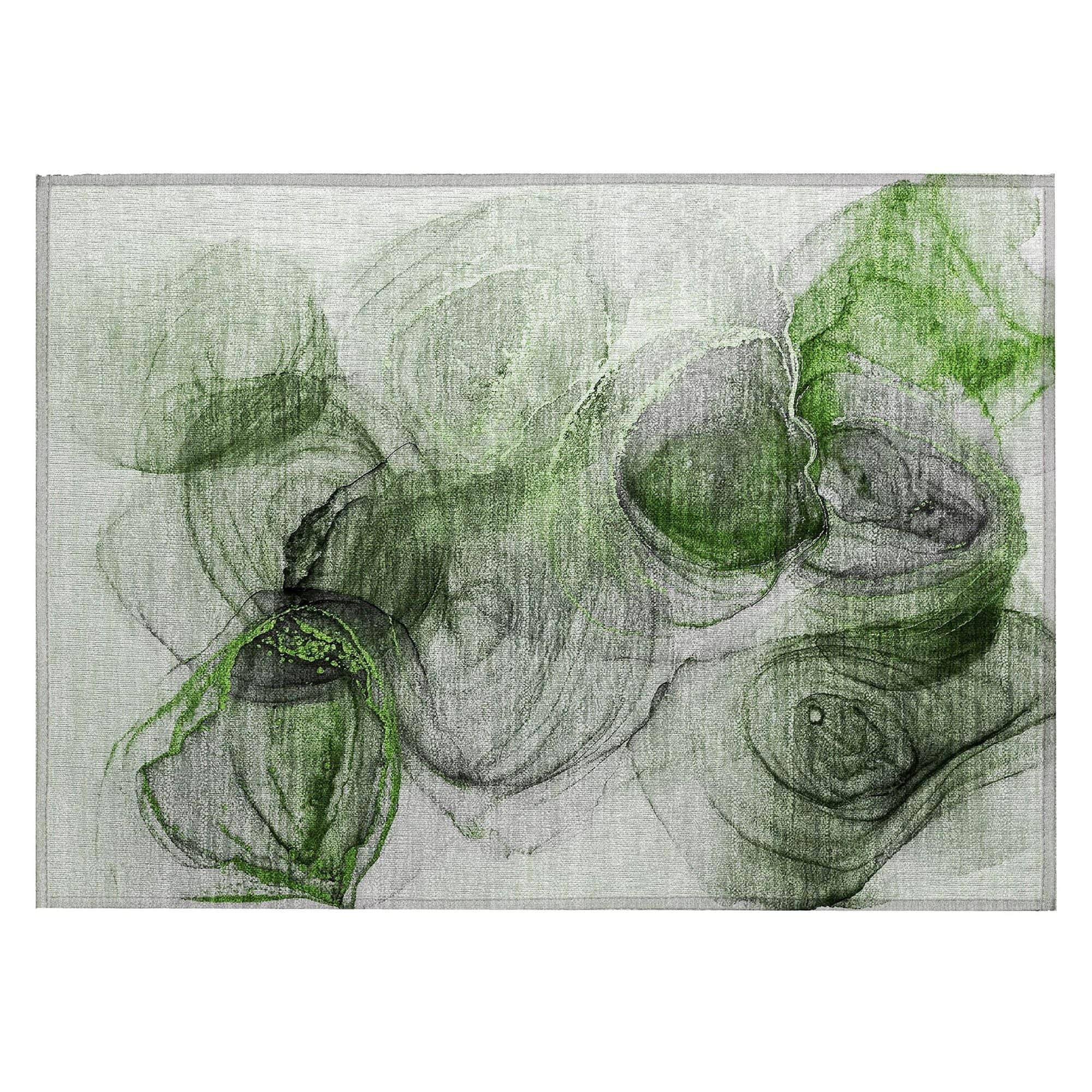 Machine Washable Olive Green Rug - Indoor / Outdoor - Kids / Pet Friendly Organic Print Rug