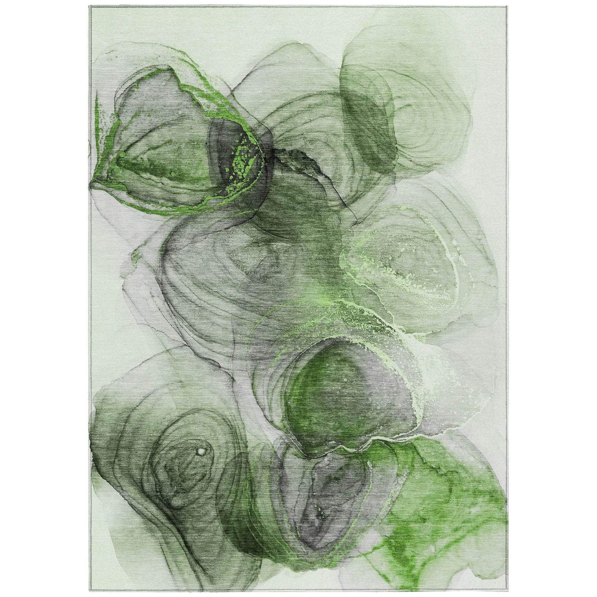 Machine Washable Olive Green Rug - Indoor / Outdoor - Kids / Pet Friendly Organic Print Rug