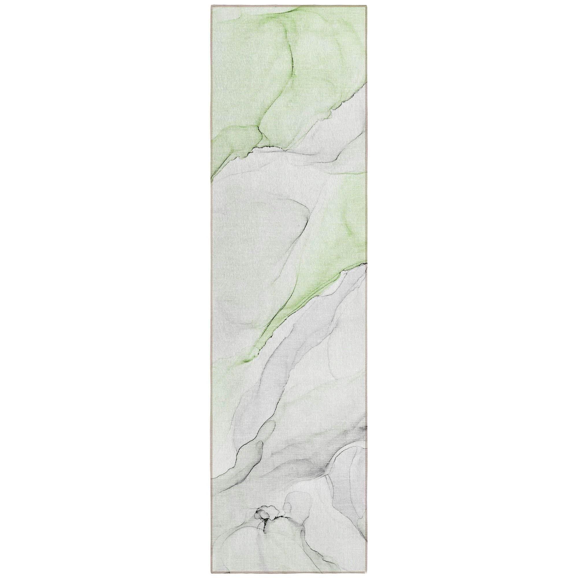 Machine Washable Green Rug - Indoor / Outdoor - Kids / Pet Friendly Watercolors Print Rug