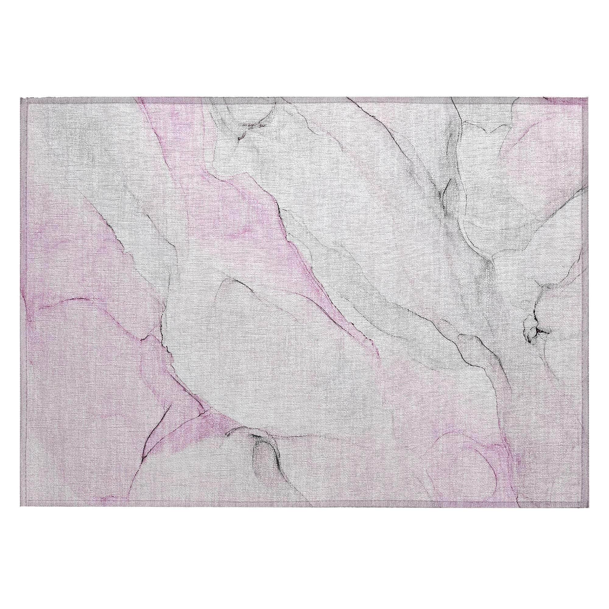 Machine Washable Pink Rug - Indoor / Outdoor - Kids / Pet Friendly Watercolors Print Rug