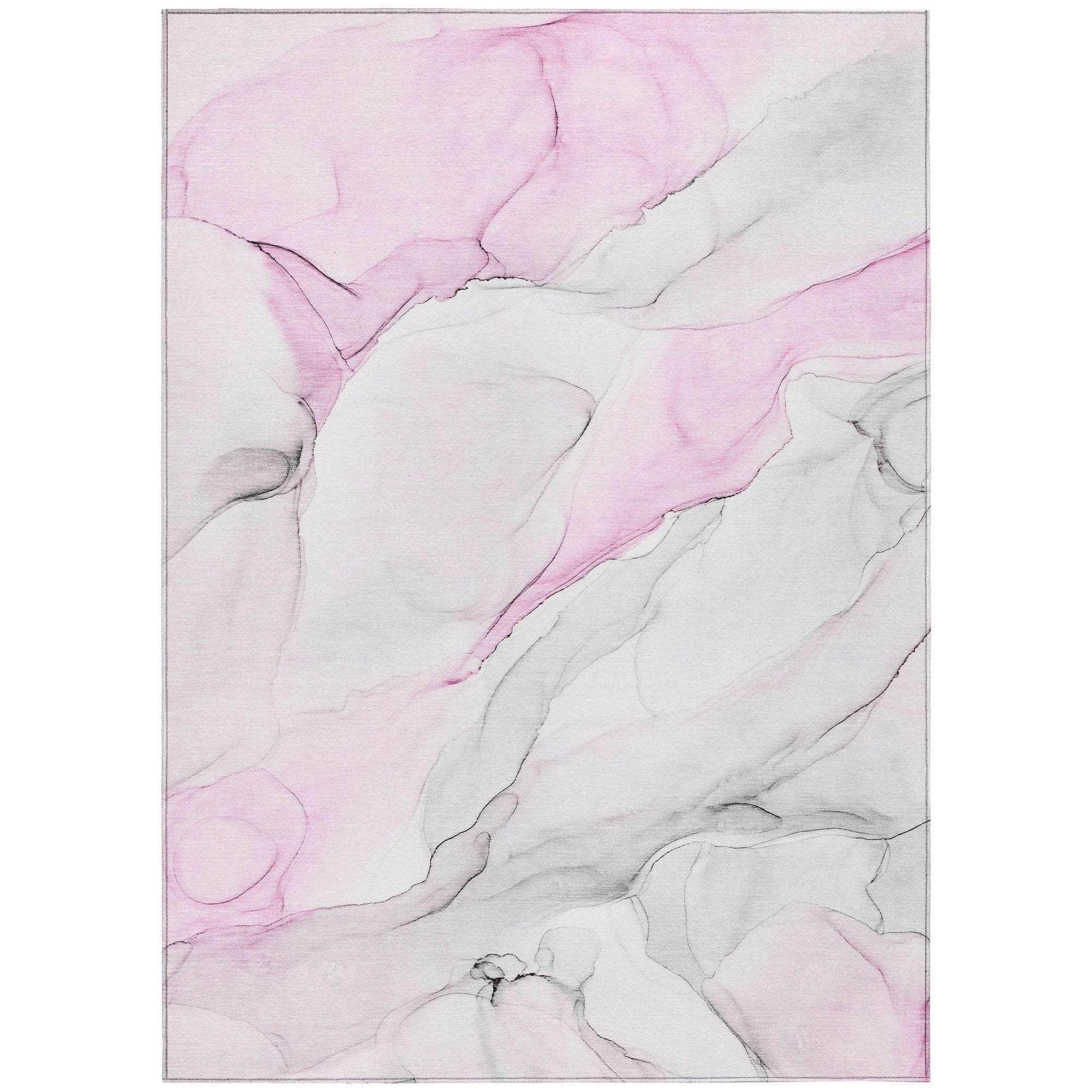 Machine Washable Pink Rug - Indoor / Outdoor - Kids / Pet Friendly Watercolors Print Rug