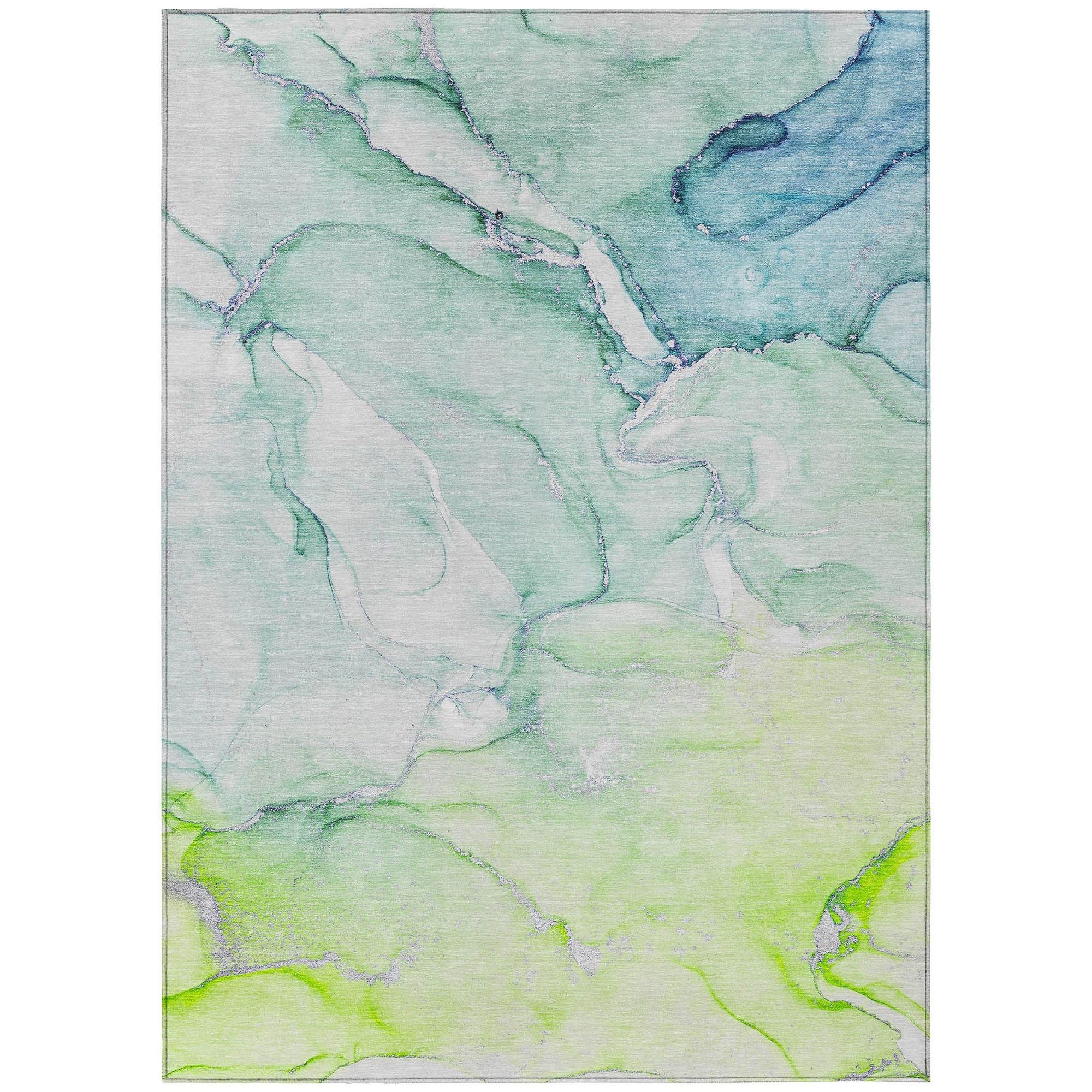 Machine Washable Green Rug - Indoor / Outdoor - Kids / Pet Friendly Watercolors Print Rug