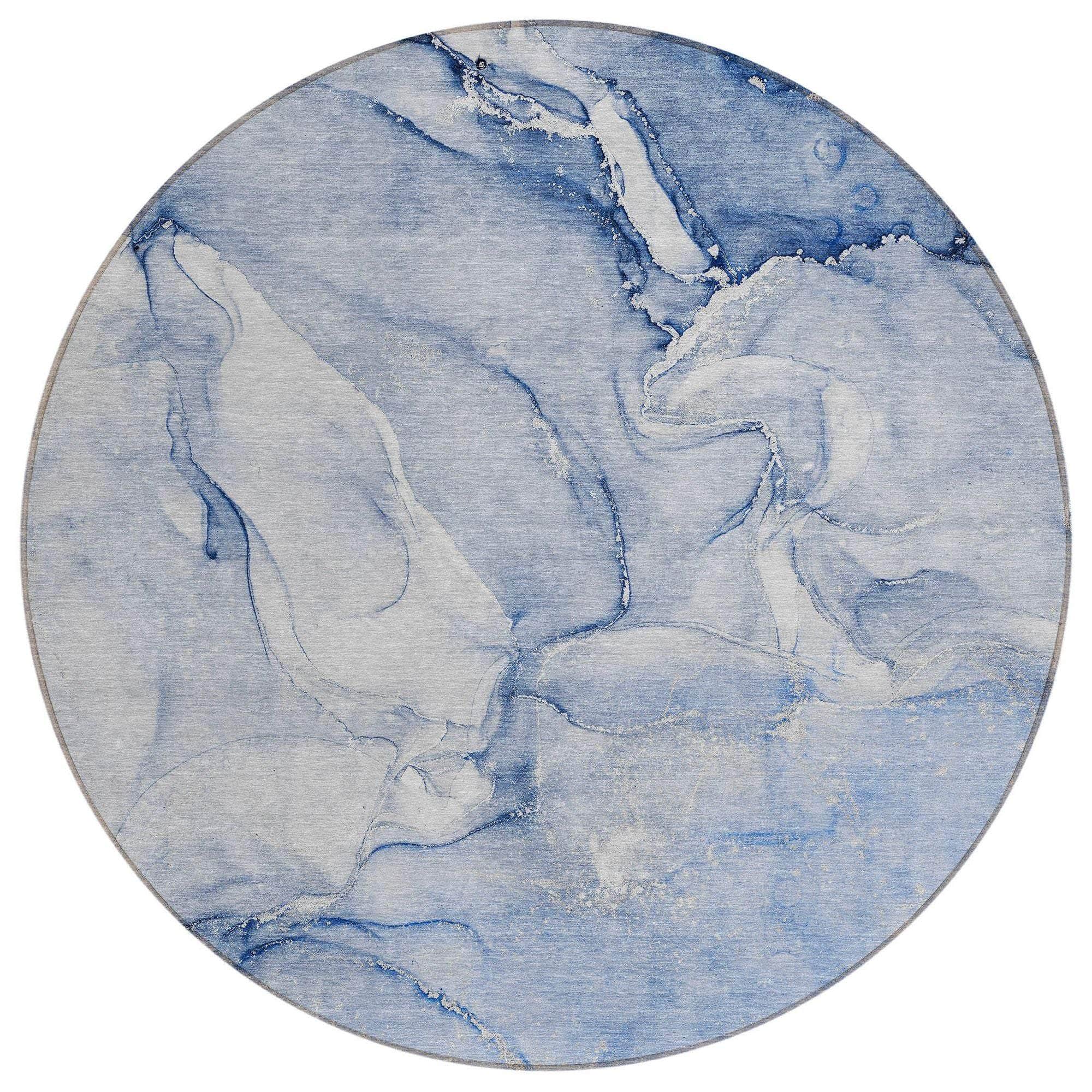 Machine Washable Navy Blue Rug - Indoor / Outdoor - Kids / Pet Friendly Watercolors Print Rug