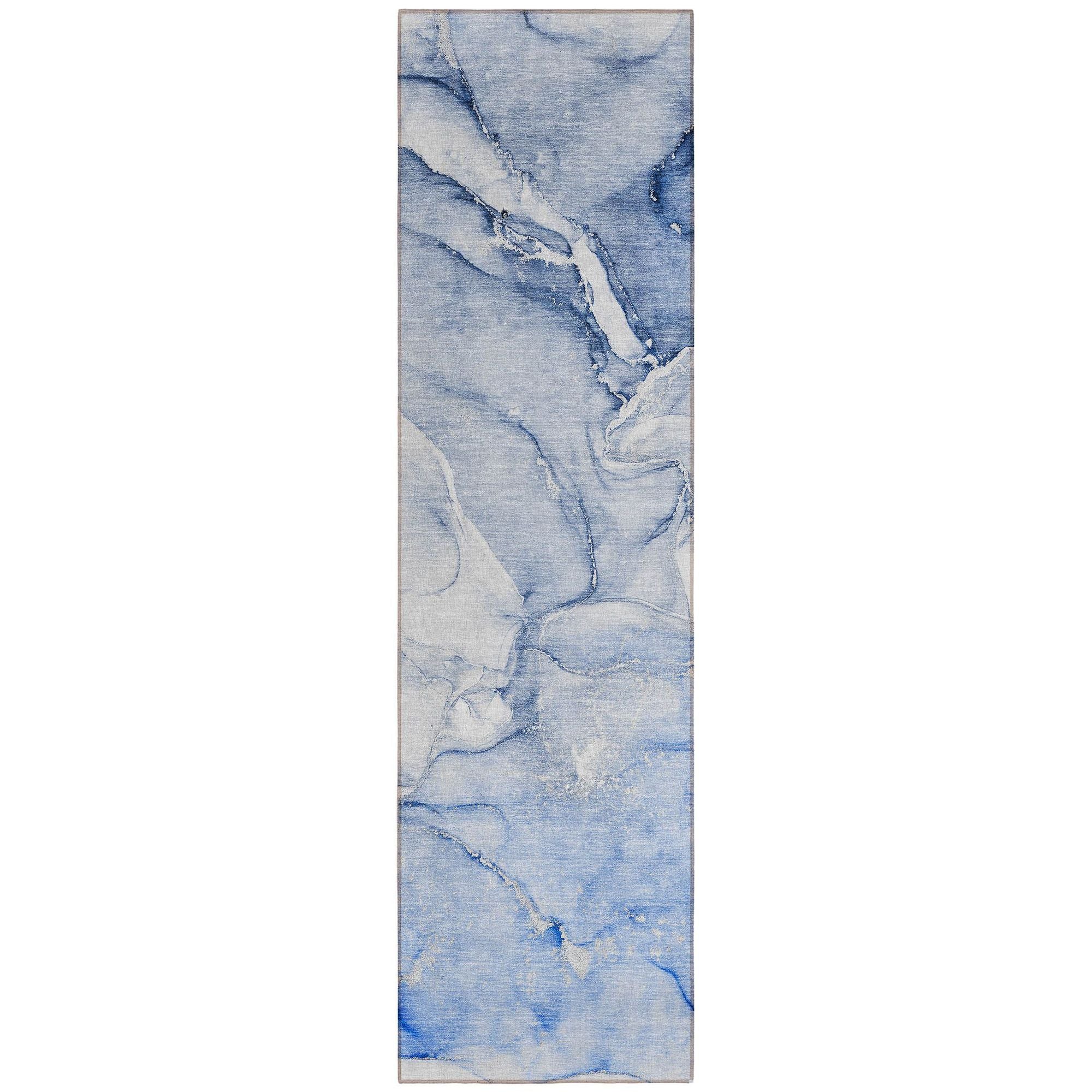 Machine Washable Navy Blue Rug - Indoor / Outdoor - Kids / Pet Friendly Watercolors Print Rug