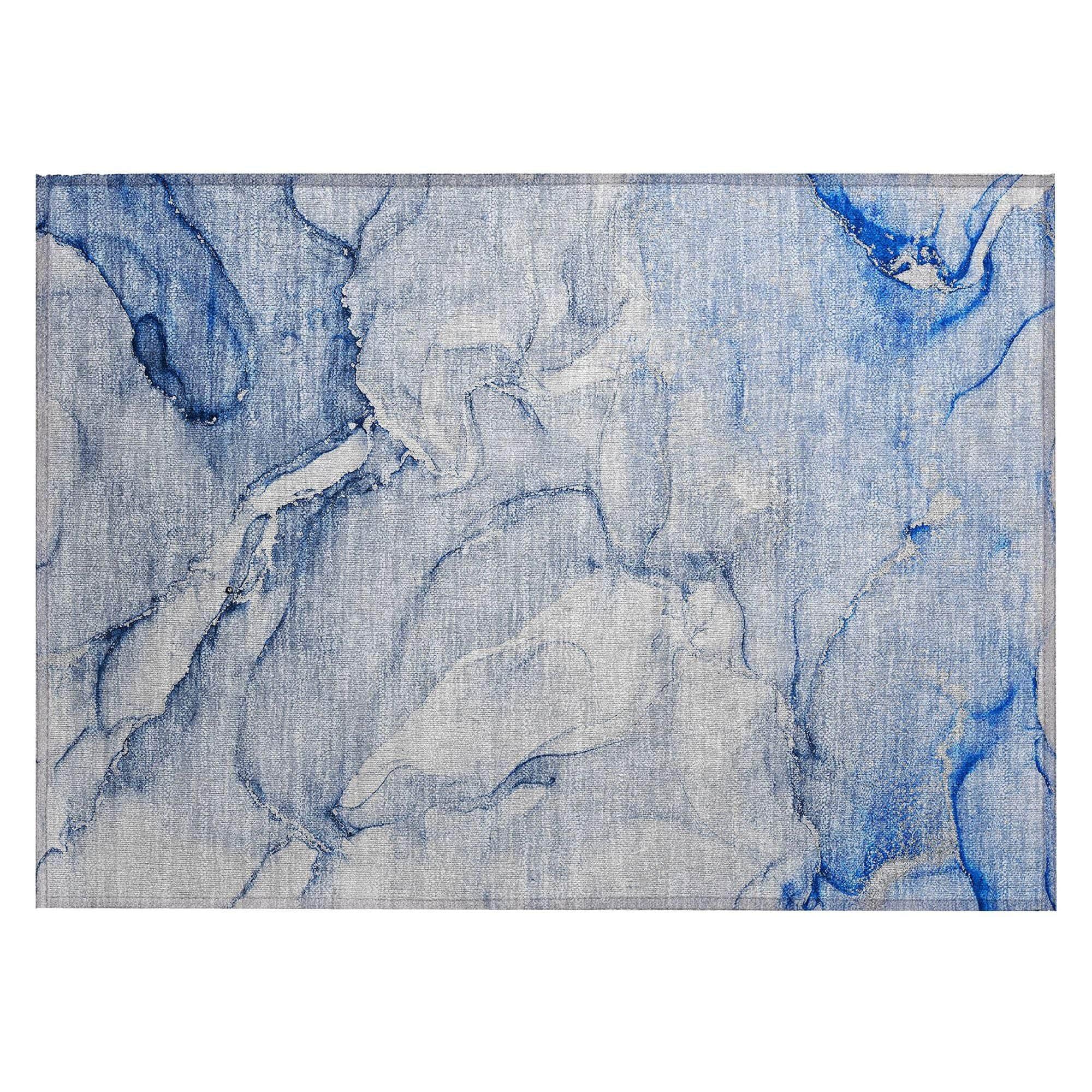 Machine Washable Navy Blue Rug - Indoor / Outdoor - Kids / Pet Friendly Watercolors Print Rug