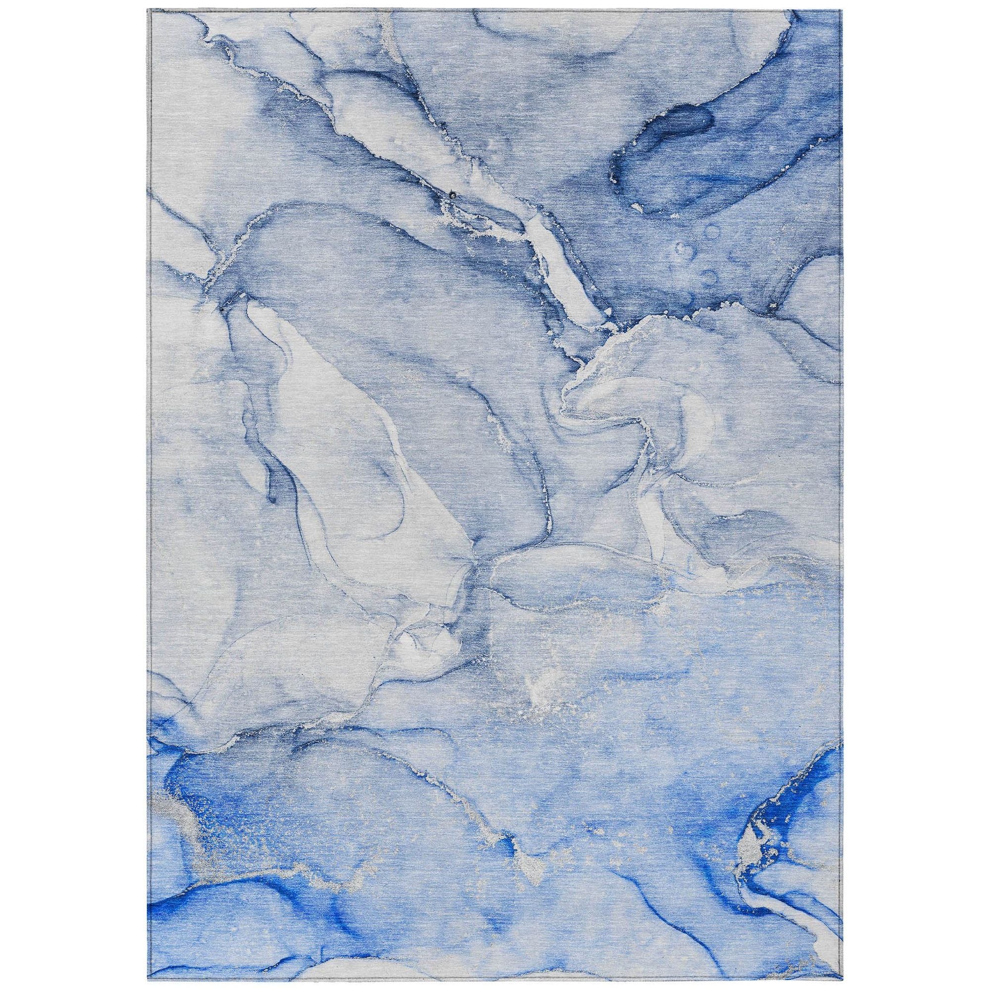 Machine Washable Navy Blue Rug - Indoor / Outdoor - Kids / Pet Friendly Watercolors Print Rug