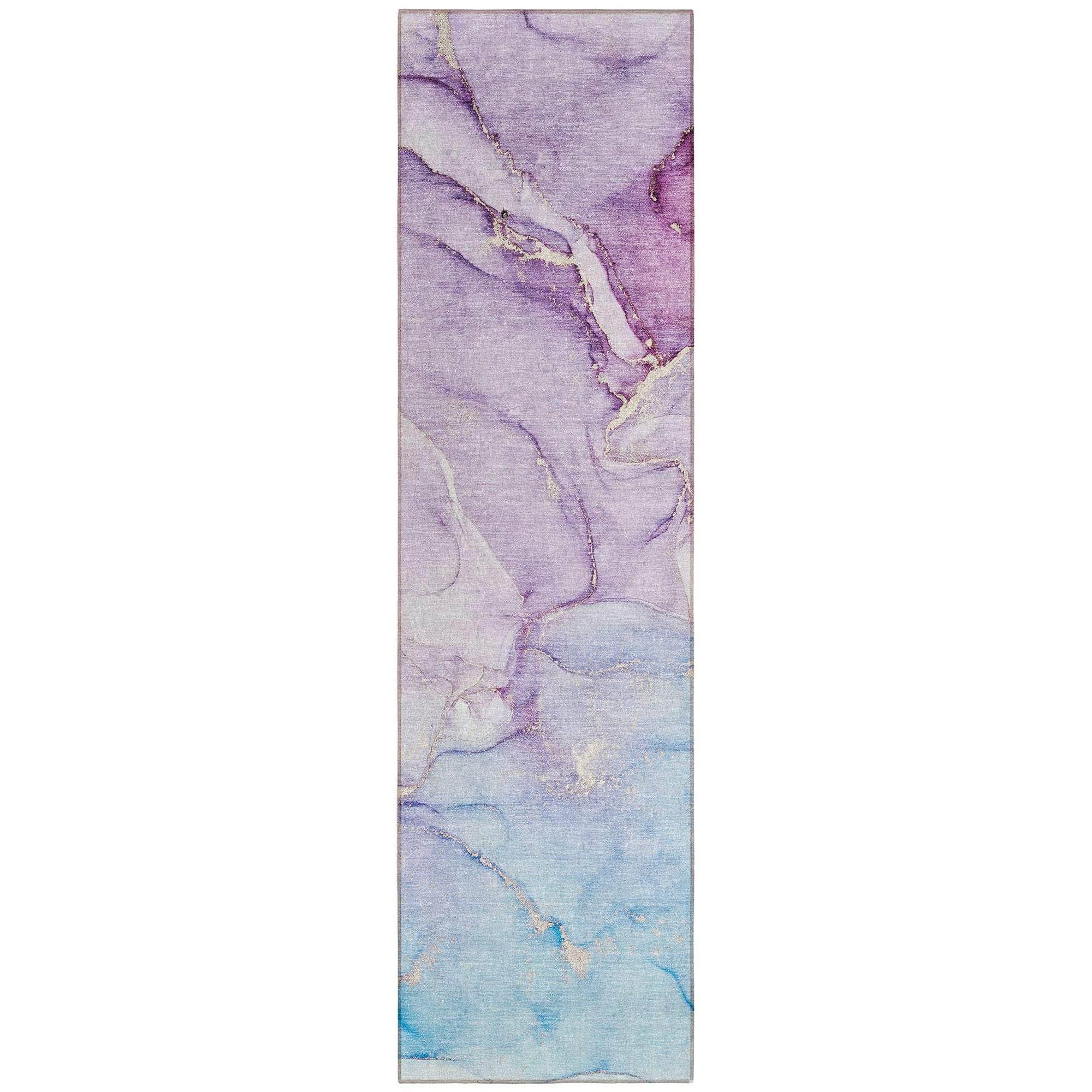 Machine Washable Purple Rug - Indoor / Outdoor - Kids / Pet Friendly Watercolors Print Rug