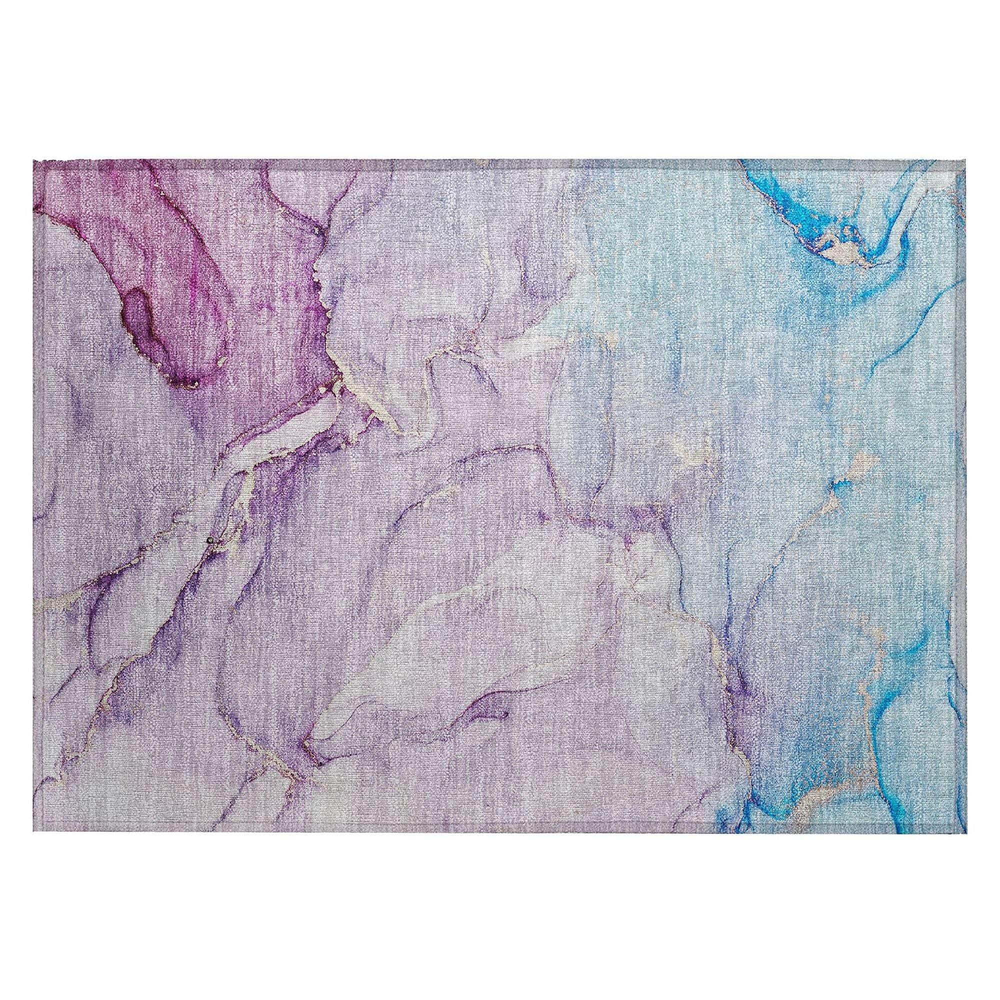 Machine Washable Purple Rug - Indoor / Outdoor - Kids / Pet Friendly Watercolors Print Rug