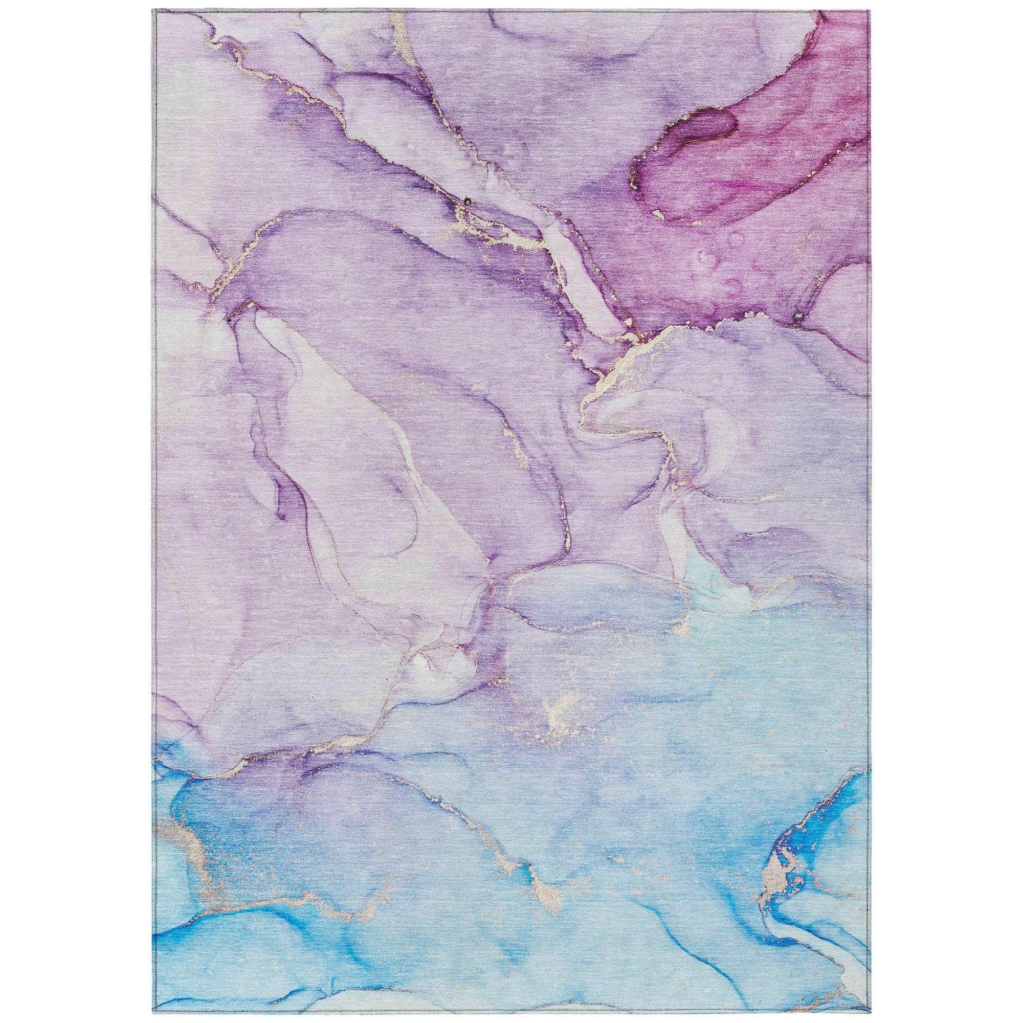 Machine Washable Purple Rug - Indoor / Outdoor - Kids / Pet Friendly Watercolors Print Rug