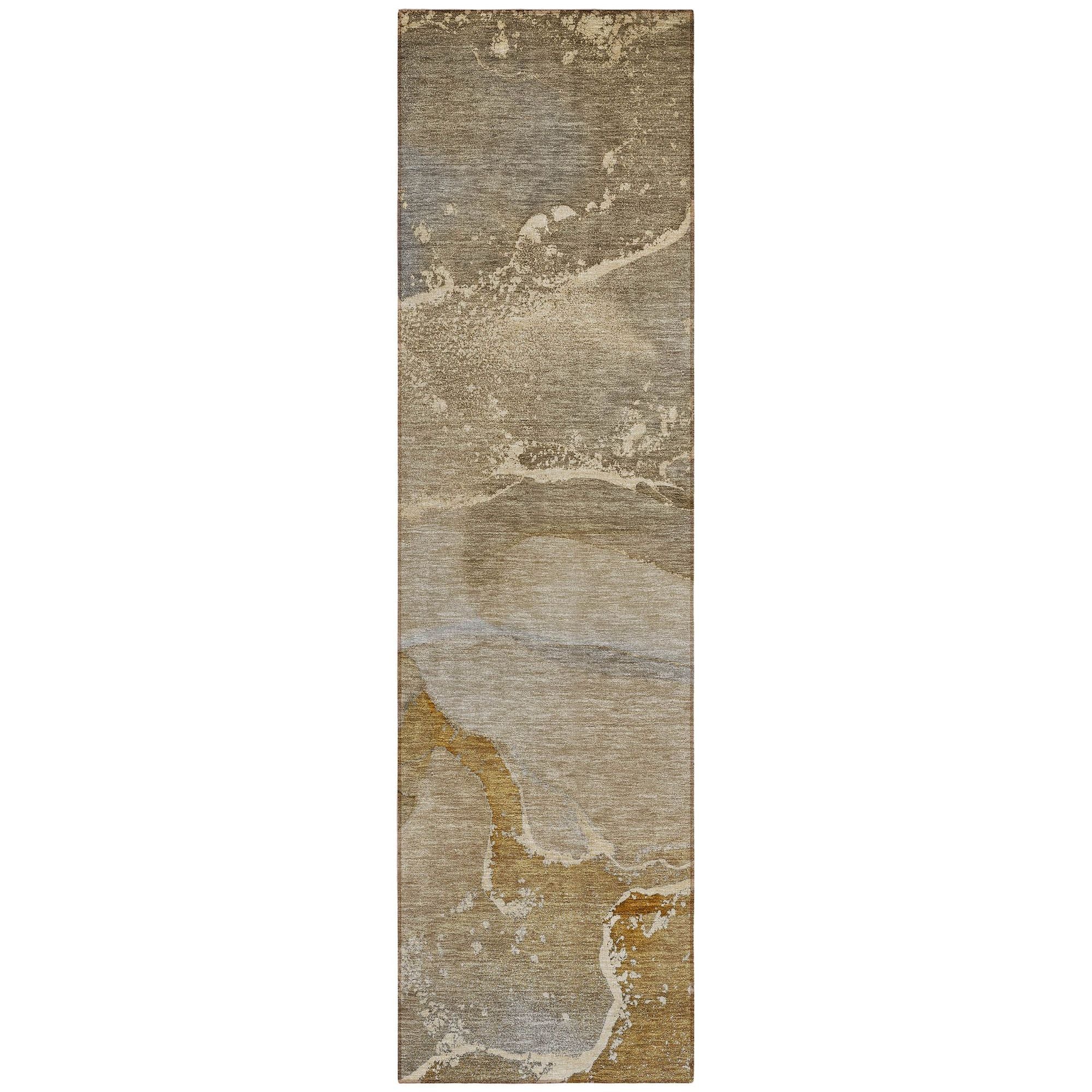 Machine Washable Brown Rug - Indoor / Outdoor - Kids / Pet Friendly Watercolors Print Rug