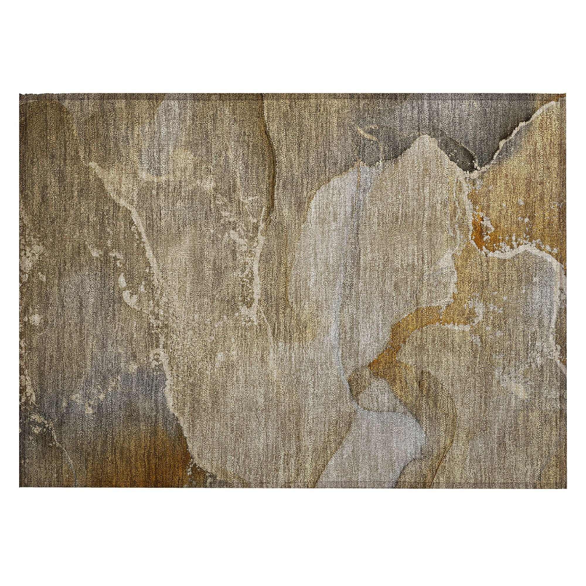 Machine Washable Brown Rug - Indoor / Outdoor - Kids / Pet Friendly Watercolors Print Rug