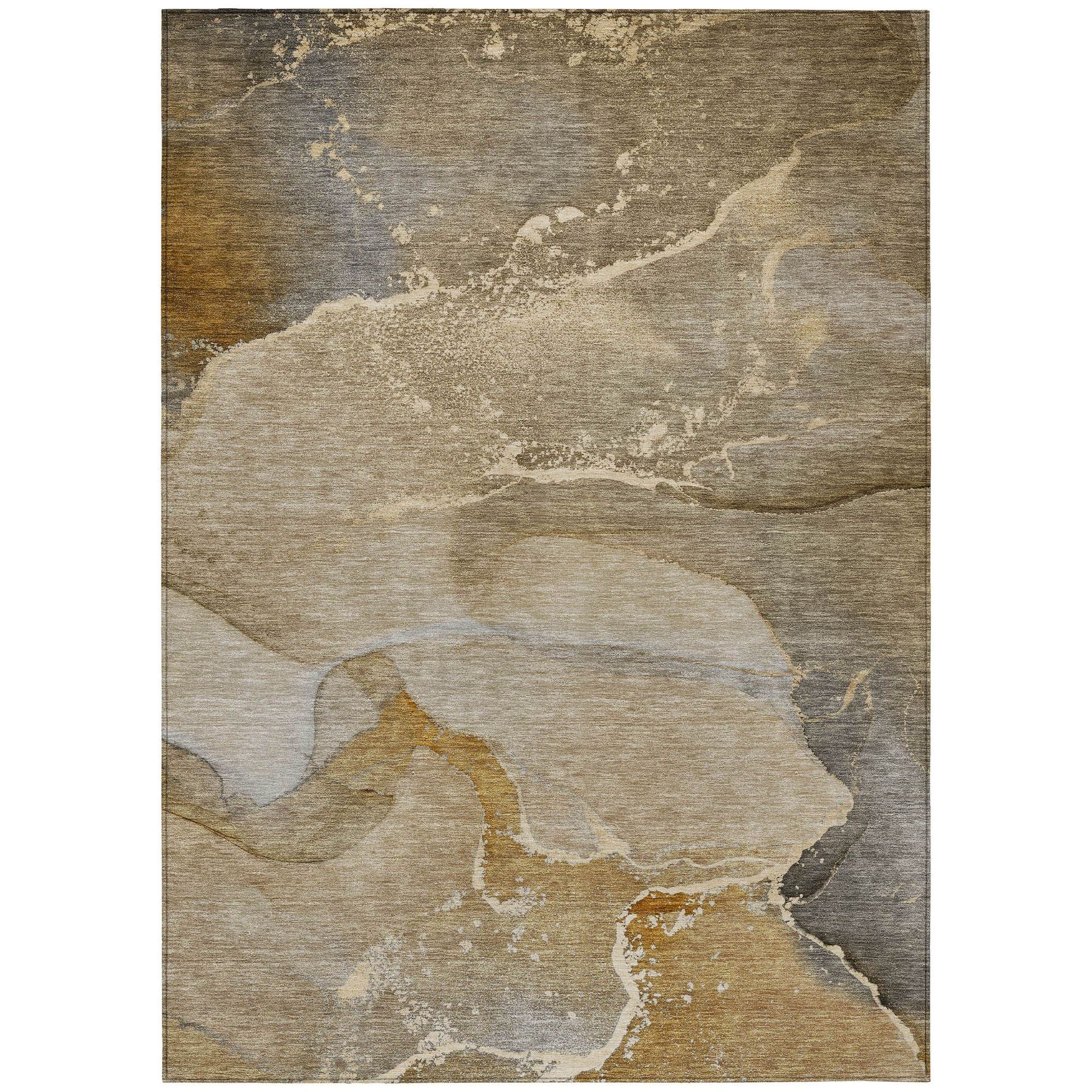 Machine Washable Brown Rug - Indoor / Outdoor - Kids / Pet Friendly Watercolors Print Rug
