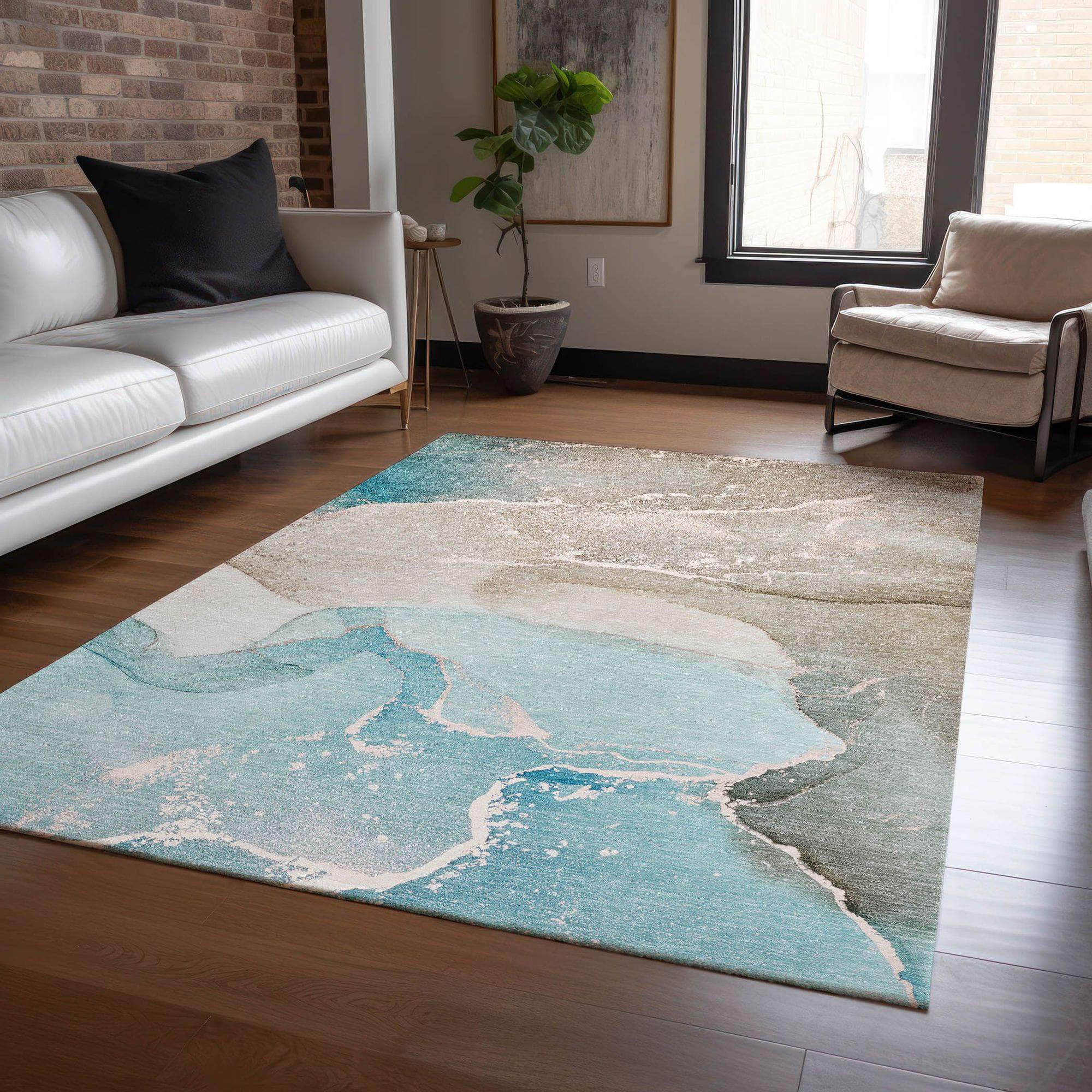 Machine Made ACN517 Teal Rugs