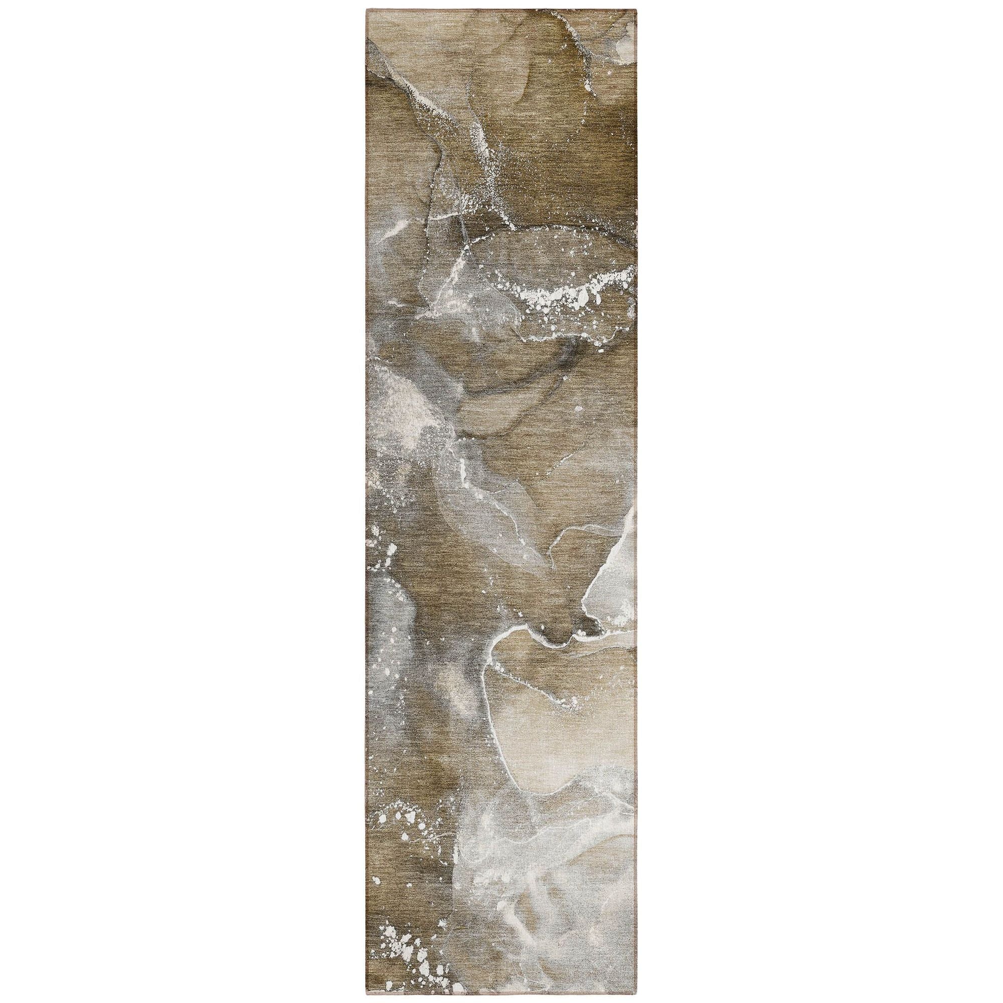 Machine Washable Brown Rug - Indoor / Outdoor - Kids / Pet Friendly Watercolors Print Rug