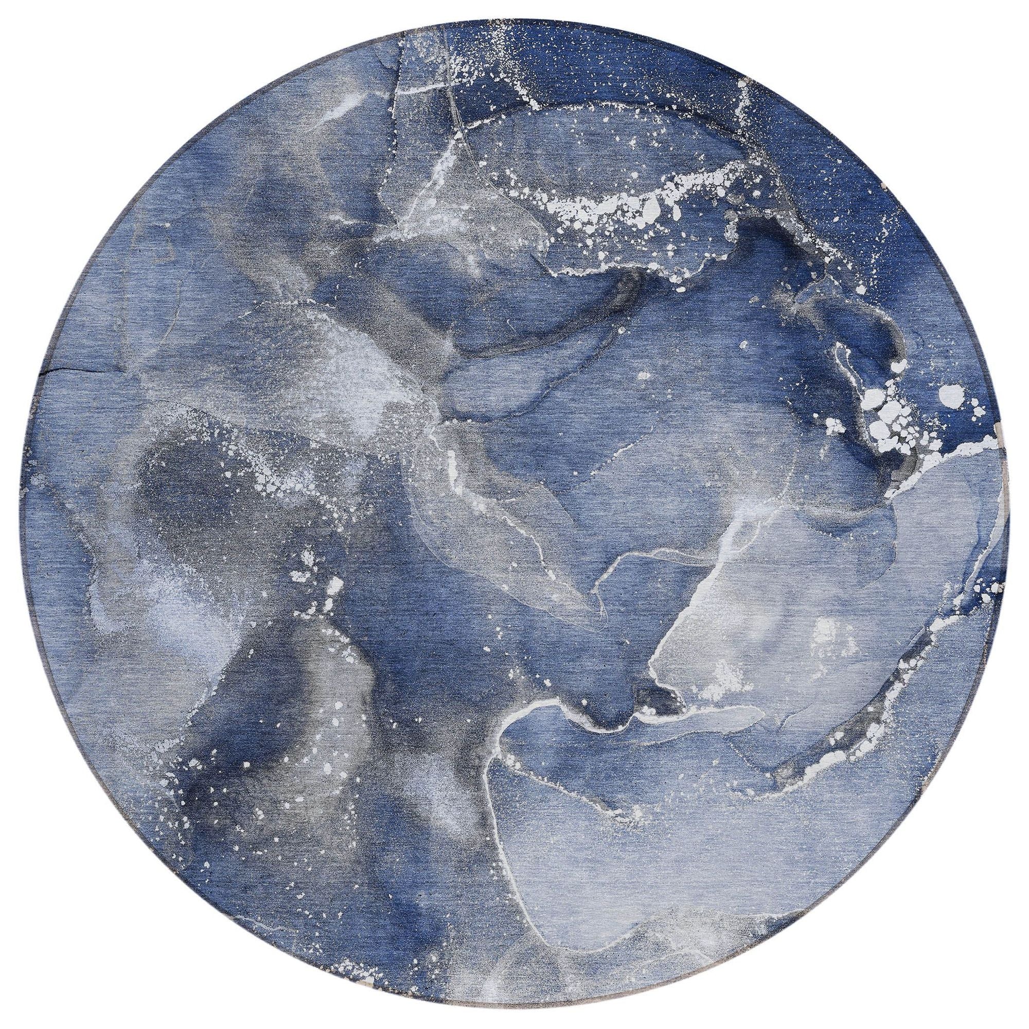 Machine Washable Navy Blue Rug - Indoor / Outdoor - Kids / Pet Friendly Watercolors Print Rug