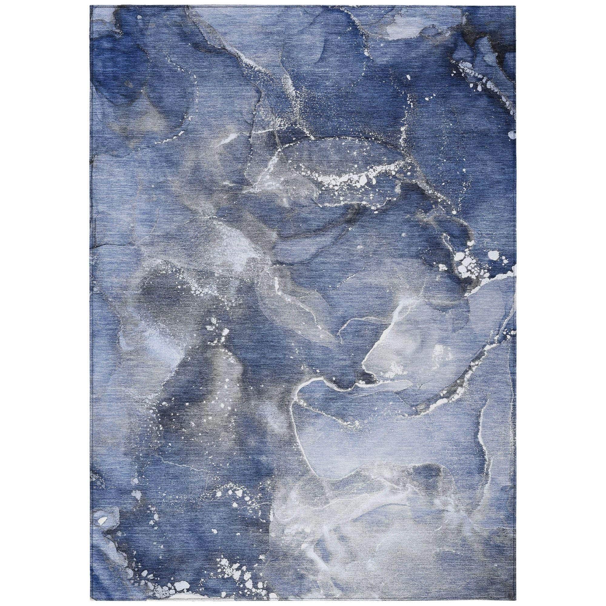 Machine Washable Navy Blue Rug - Indoor / Outdoor - Kids / Pet Friendly Watercolors Print Rug