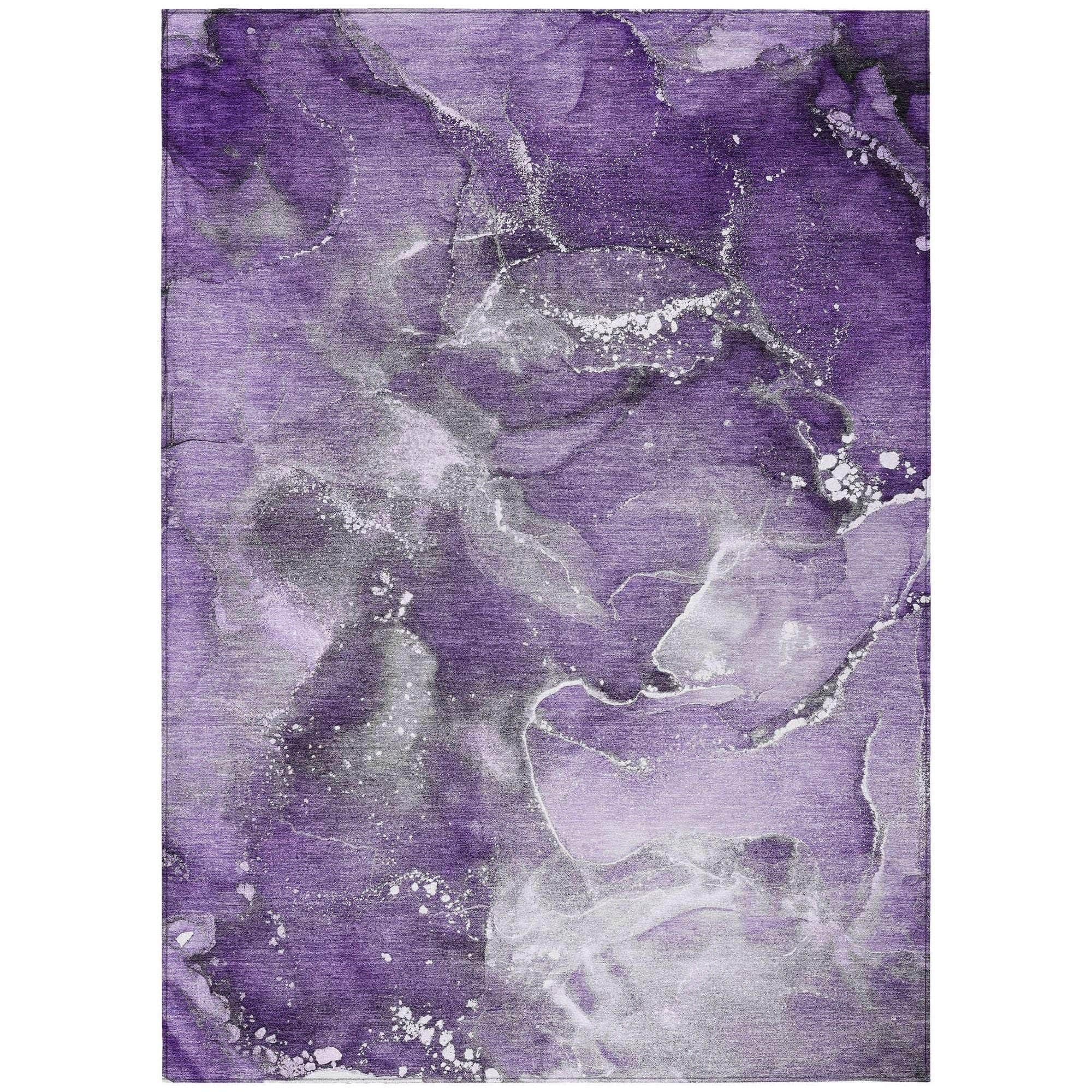 Machine Washable Purple Rug - Indoor / Outdoor - Kids / Pet Friendly Watercolors Print Rug