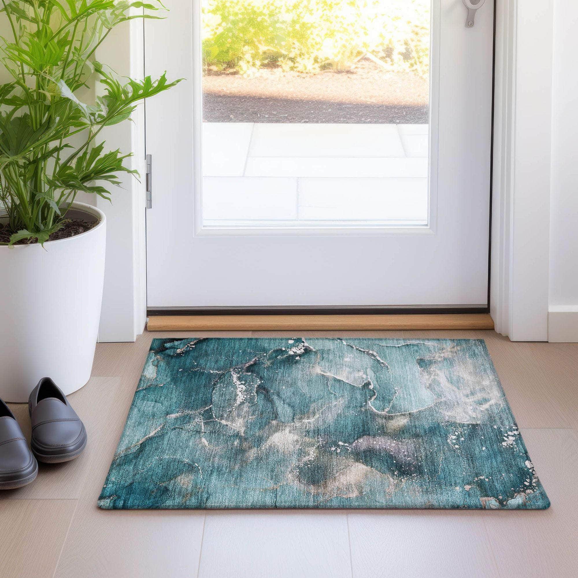 Machine Made ACN518 Teal Rugs