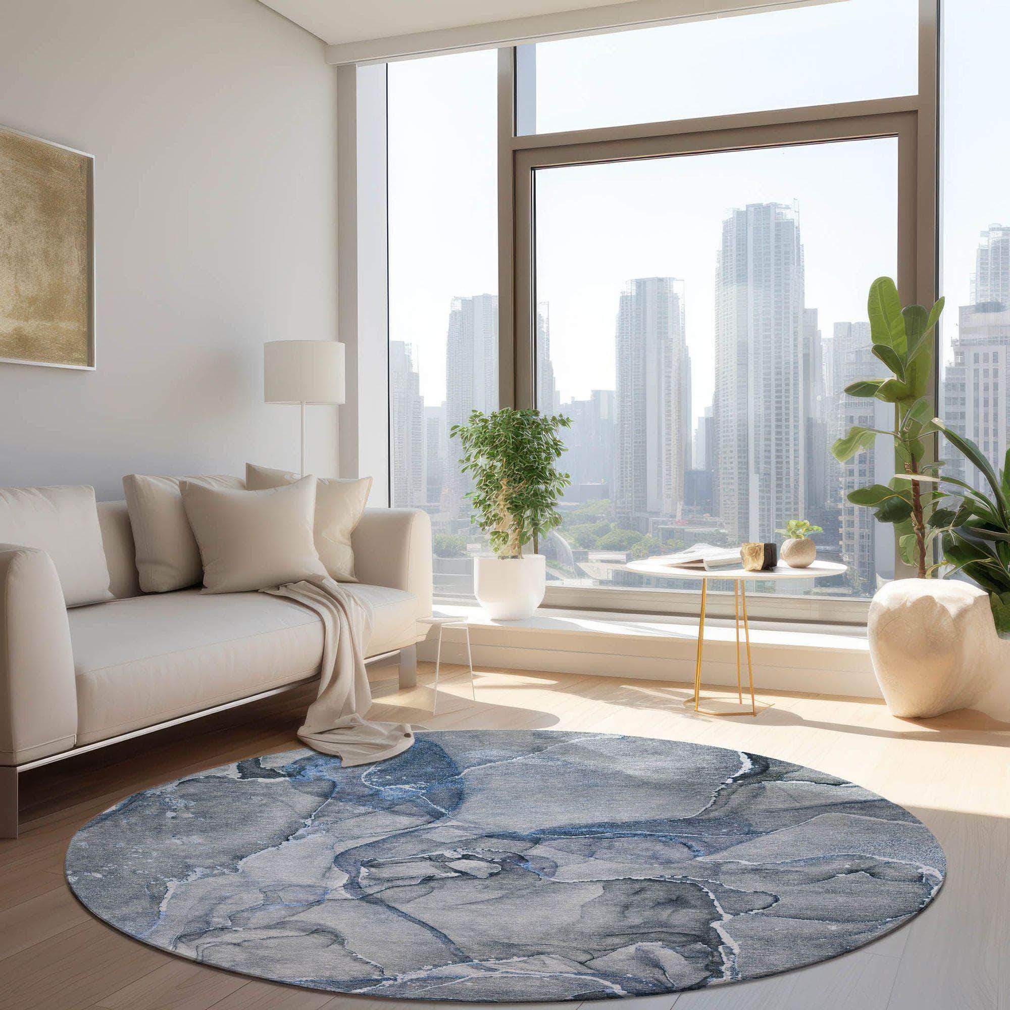 Machine Made ACN519 Blue Rugs