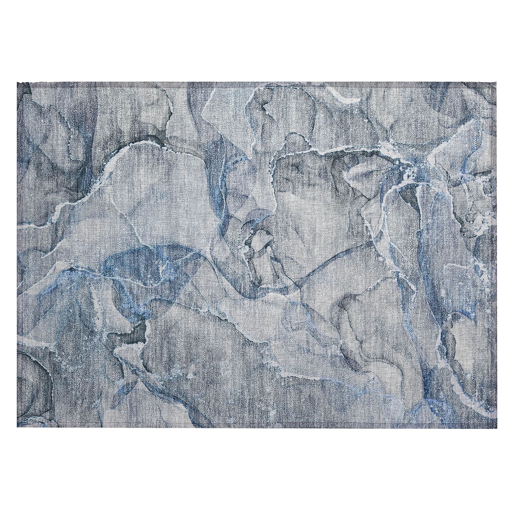 Machine Washable Blue Rug - Indoor / Outdoor - Kids / Pet Friendly Watercolors Print Rug