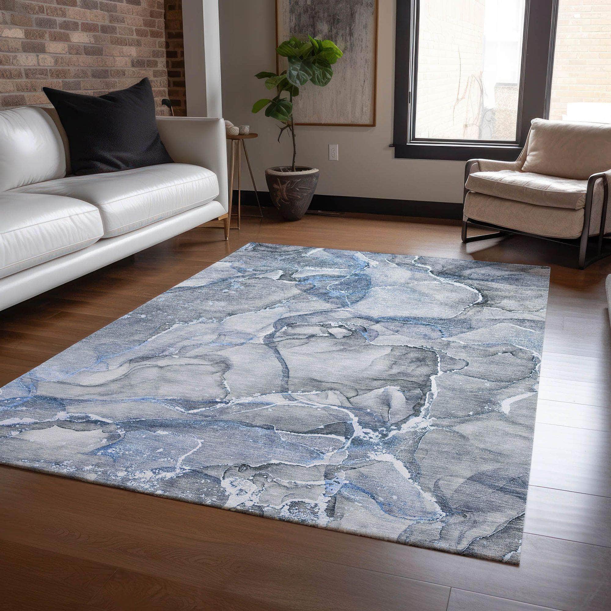 Machine Made ACN519 Blue Rugs