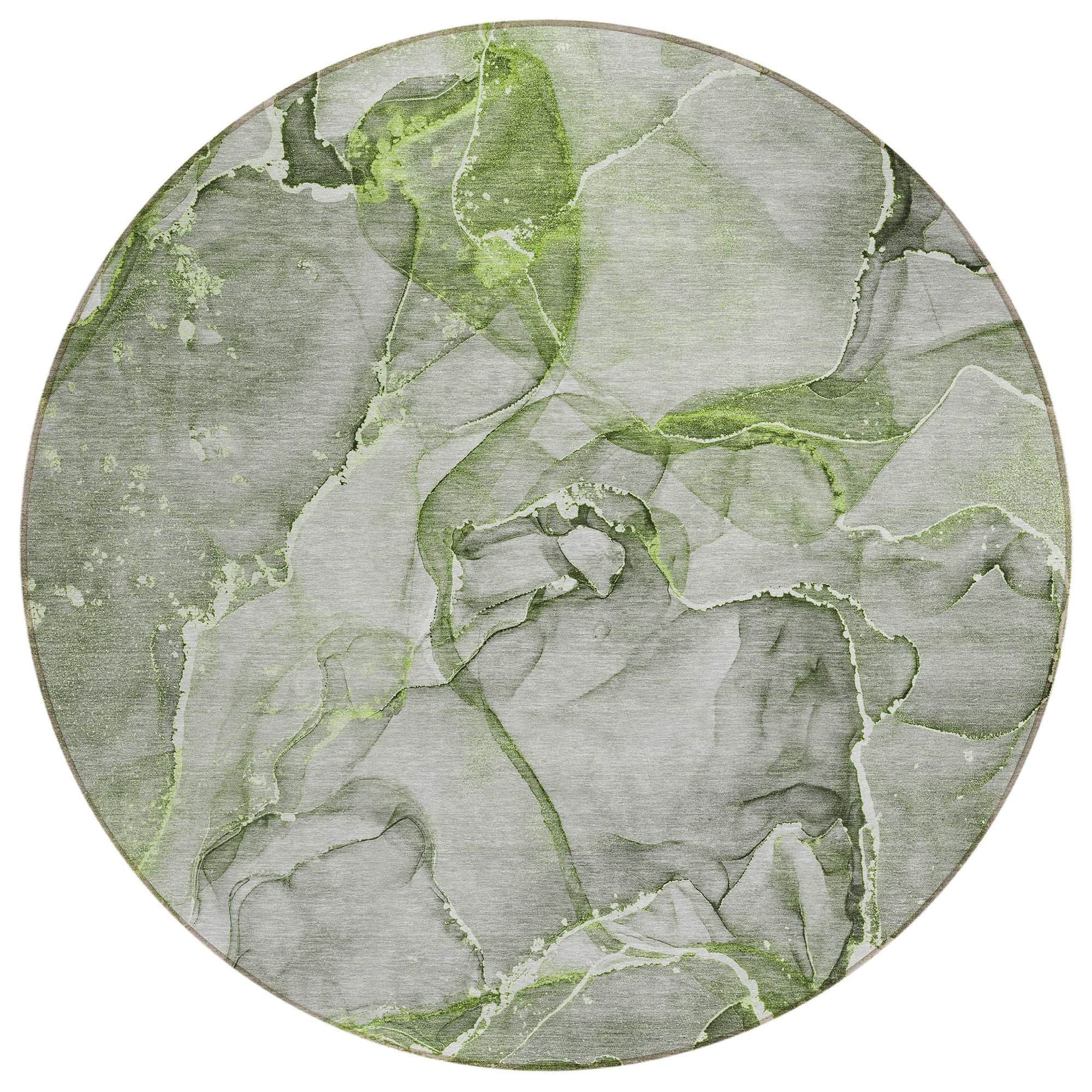 Machine Washable Green Rug - Indoor / Outdoor - Kids / Pet Friendly Watercolors Print Rug