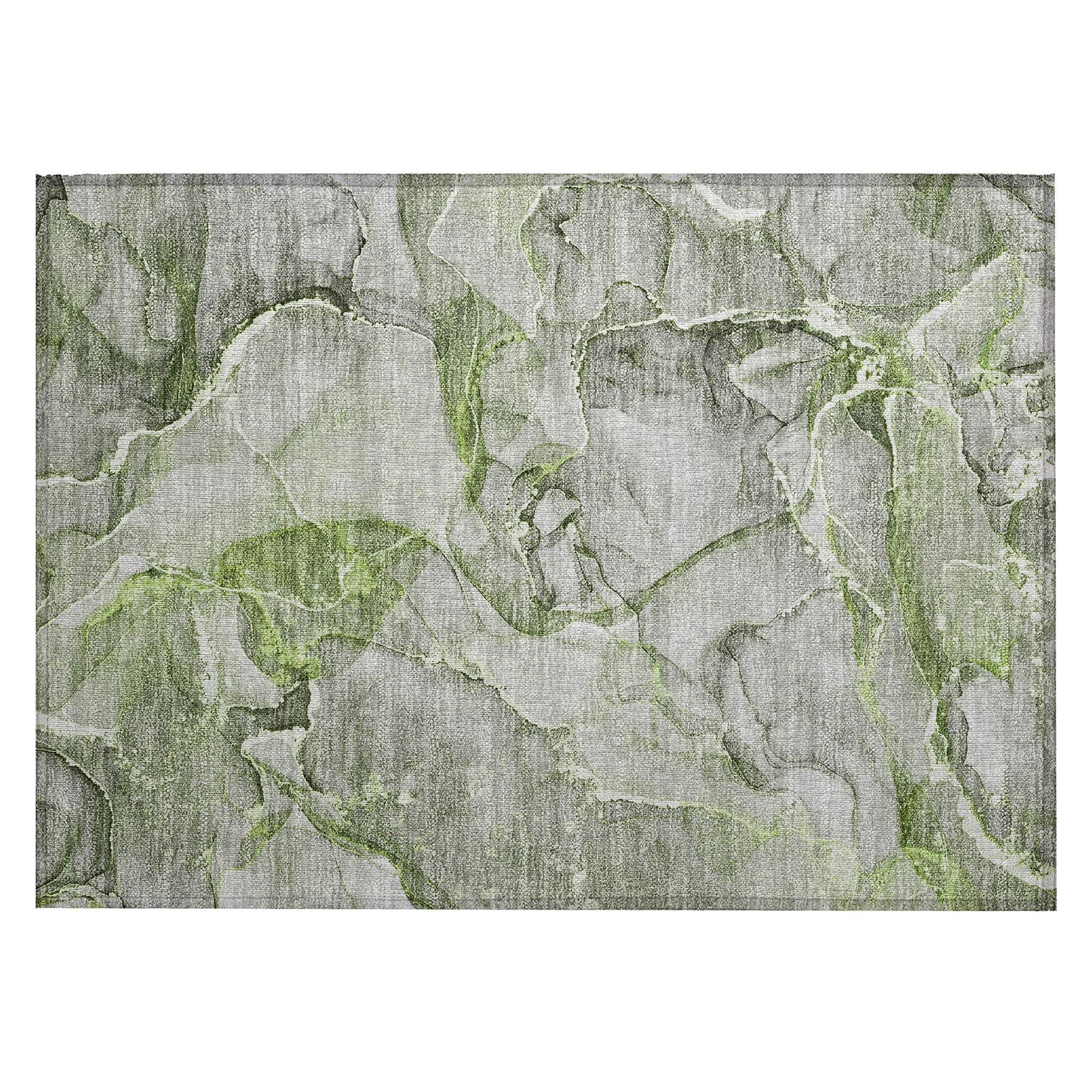Machine Washable Green Rug - Indoor / Outdoor - Kids / Pet Friendly Watercolors Print Rug