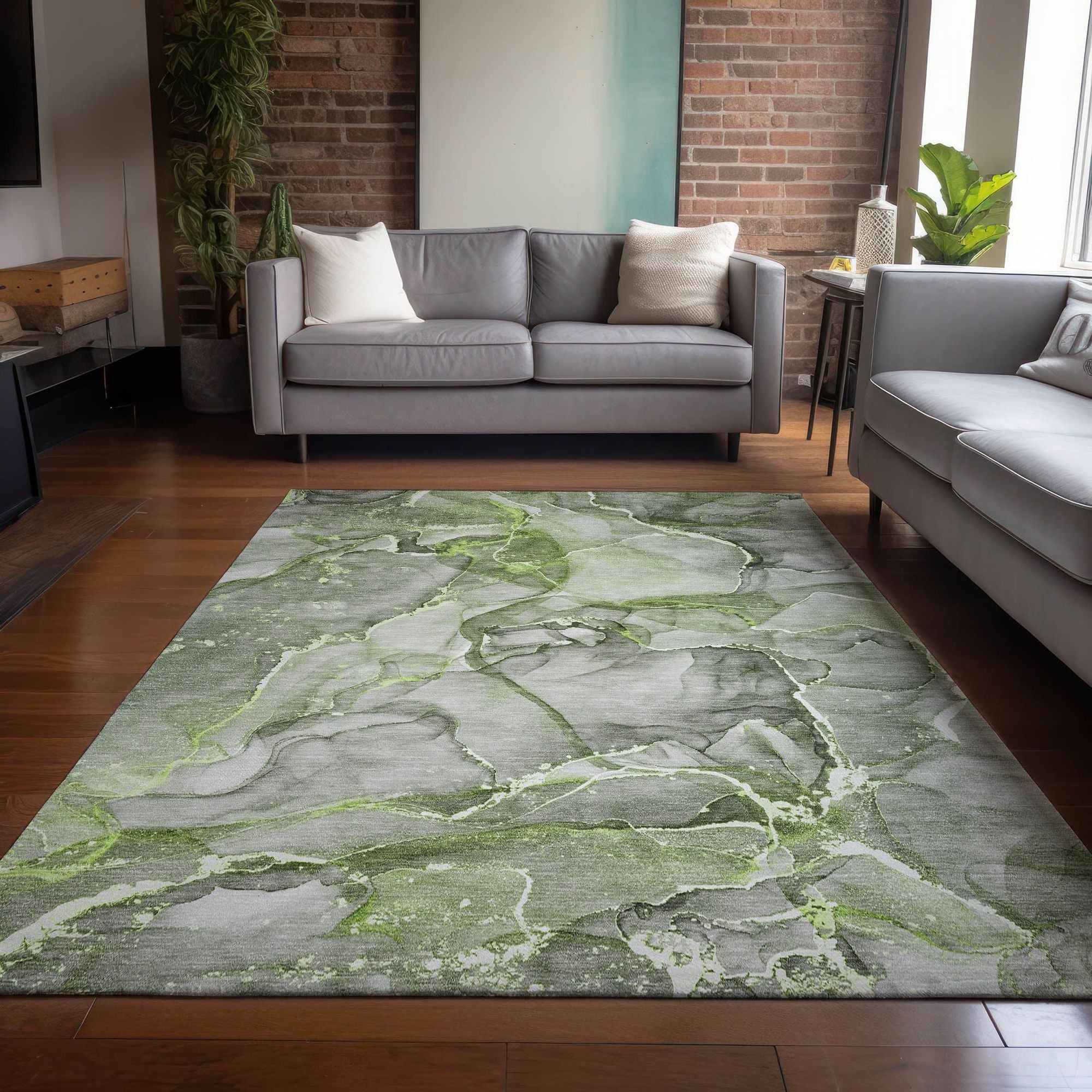 Machine Made ACN519 Green Rugs
