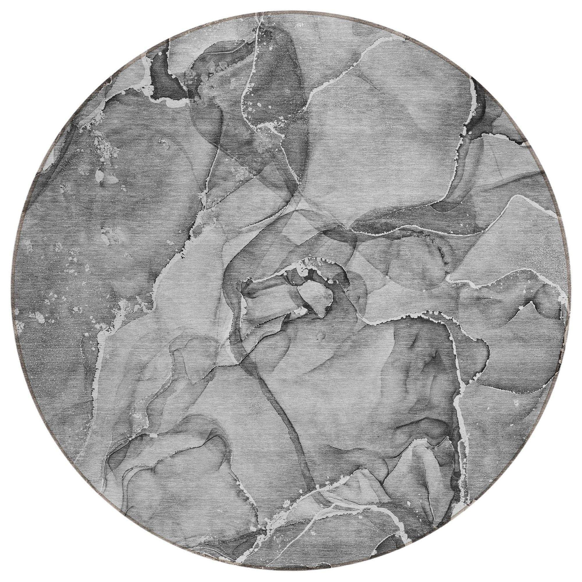 Machine Washable Pewter Gray Rug - Indoor / Outdoor - Kids / Pet Friendly Watercolors Print Rug