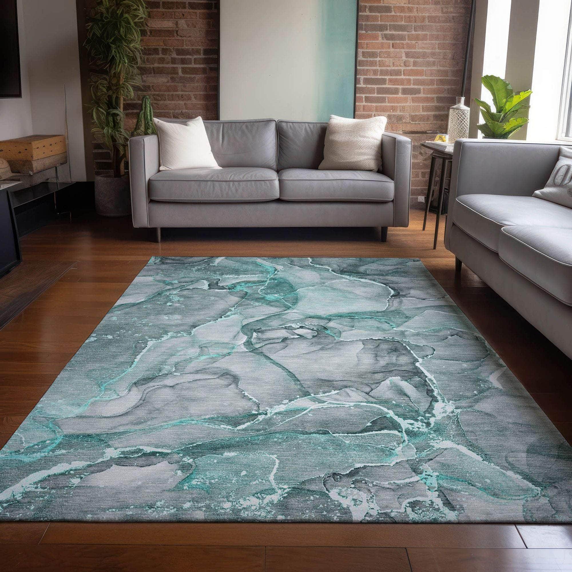 Machine Made ACN519 Teal Rugs