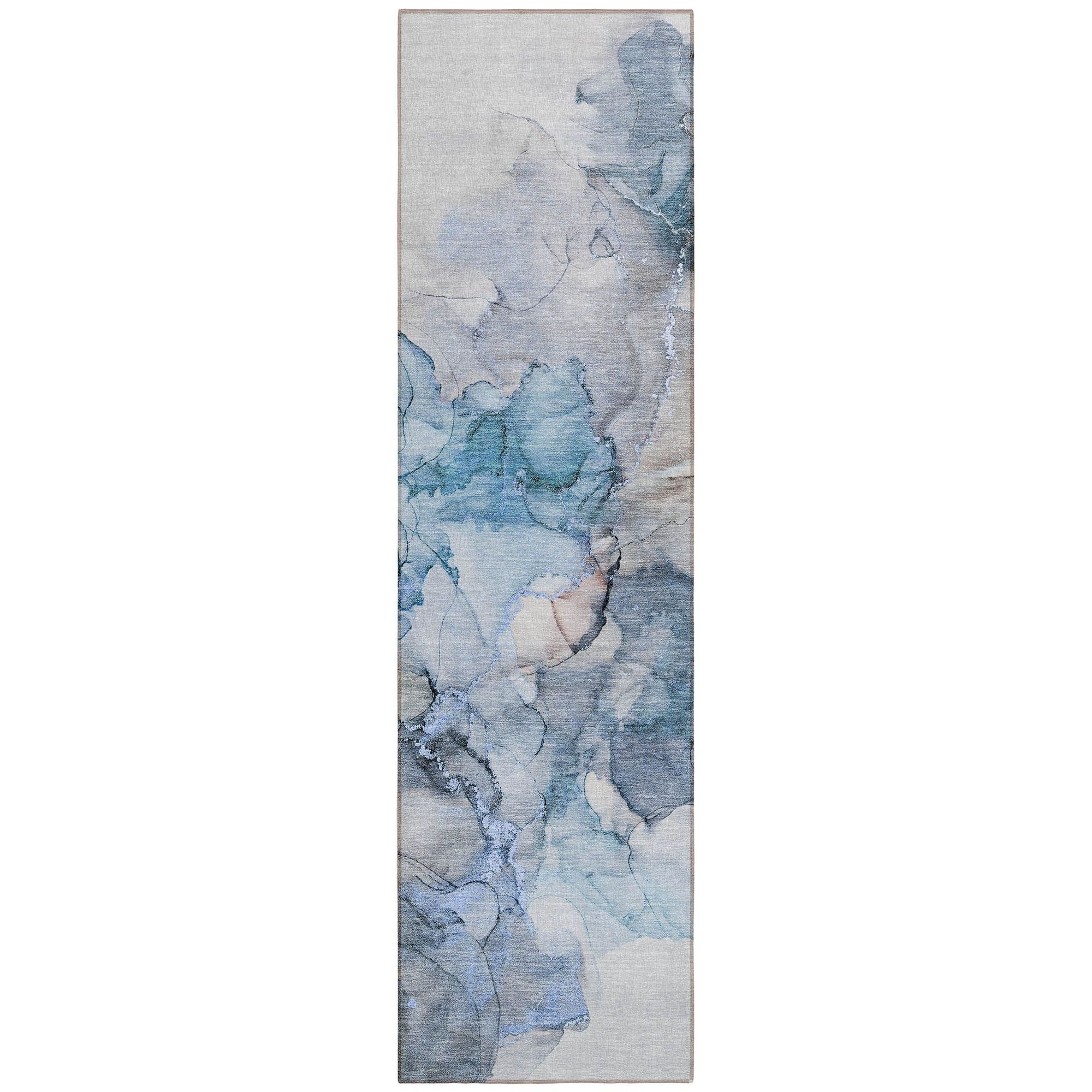 Machine Washable Blue Rug - Indoor / Outdoor - Kids / Pet Friendly Watercolors Print Rug