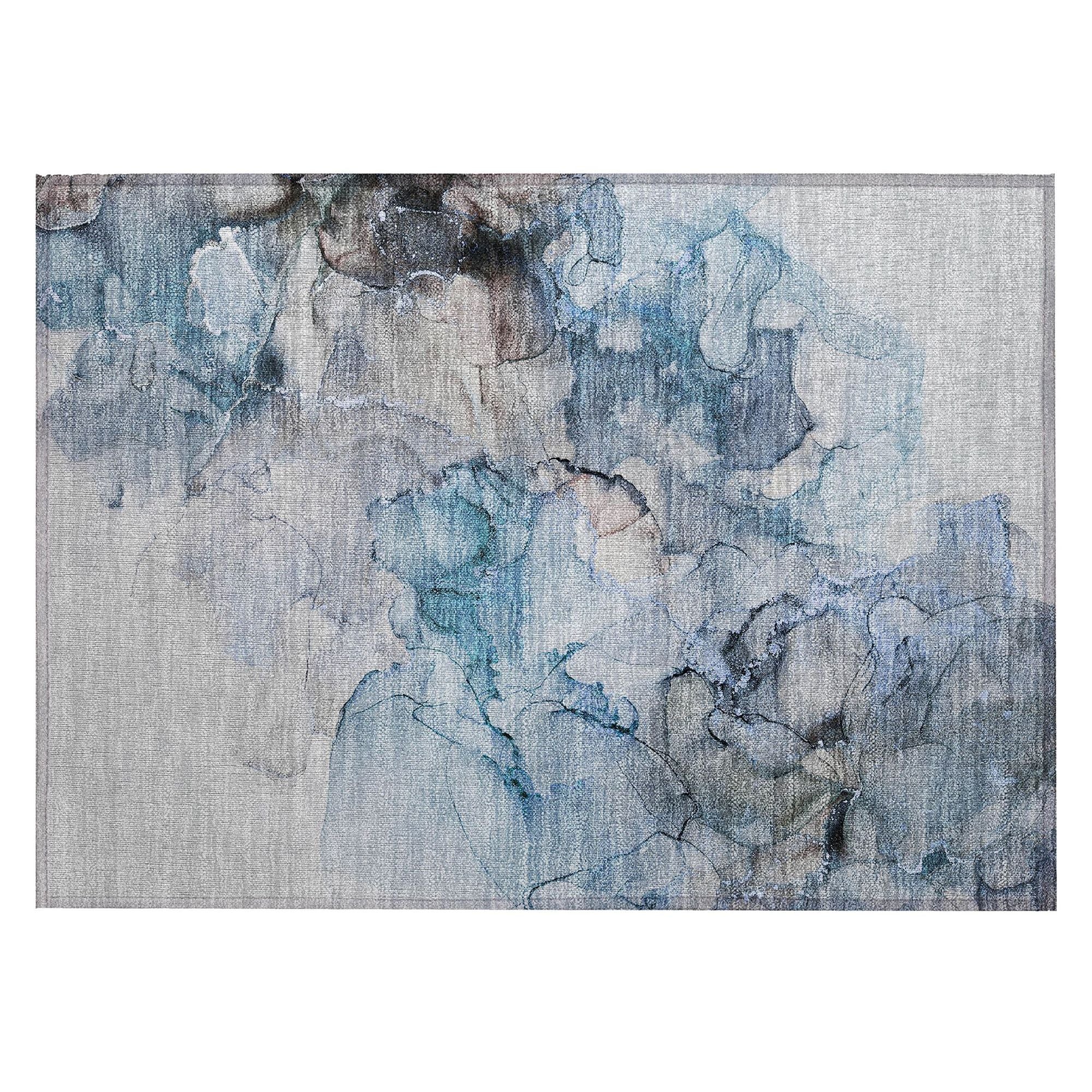 Machine Washable Blue Rug - Indoor / Outdoor - Kids / Pet Friendly Watercolors Print Rug