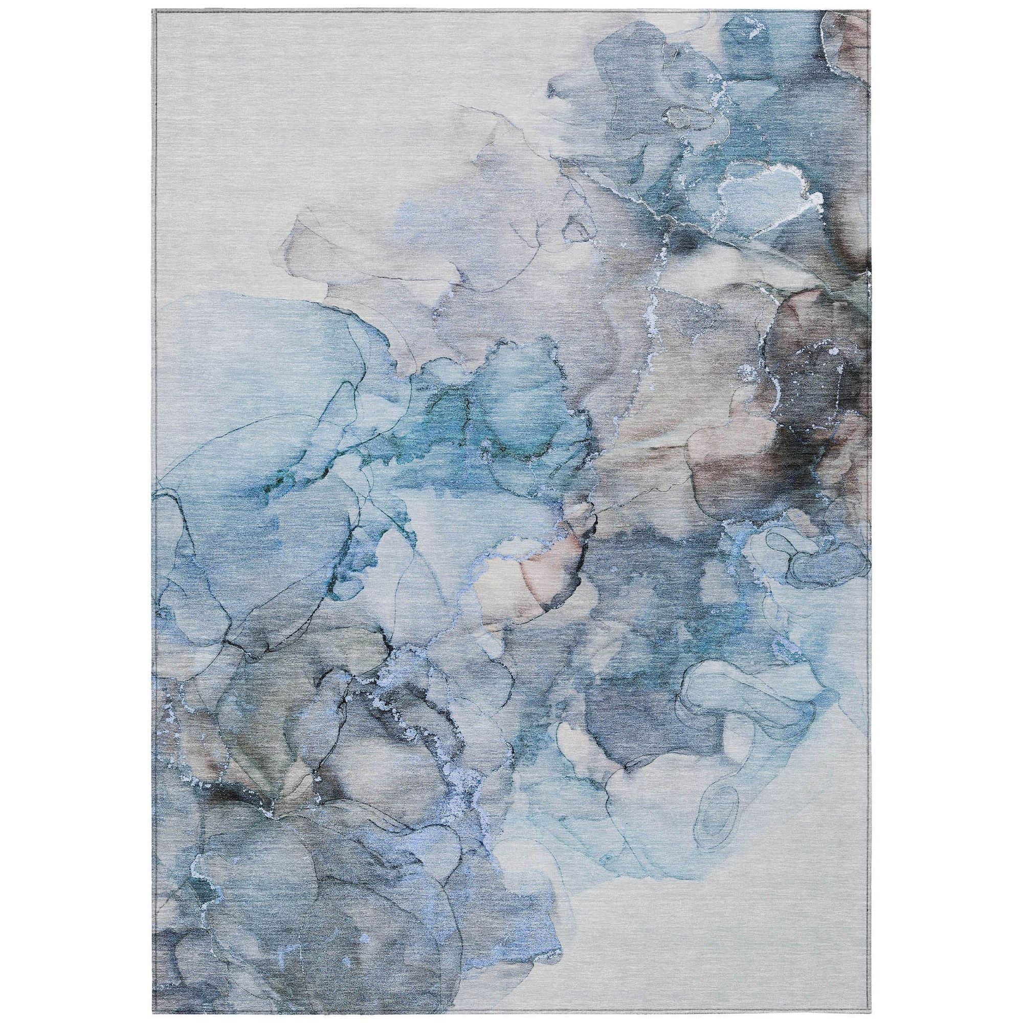 Machine Washable Blue Rug - Indoor / Outdoor - Kids / Pet Friendly Watercolors Print Rug