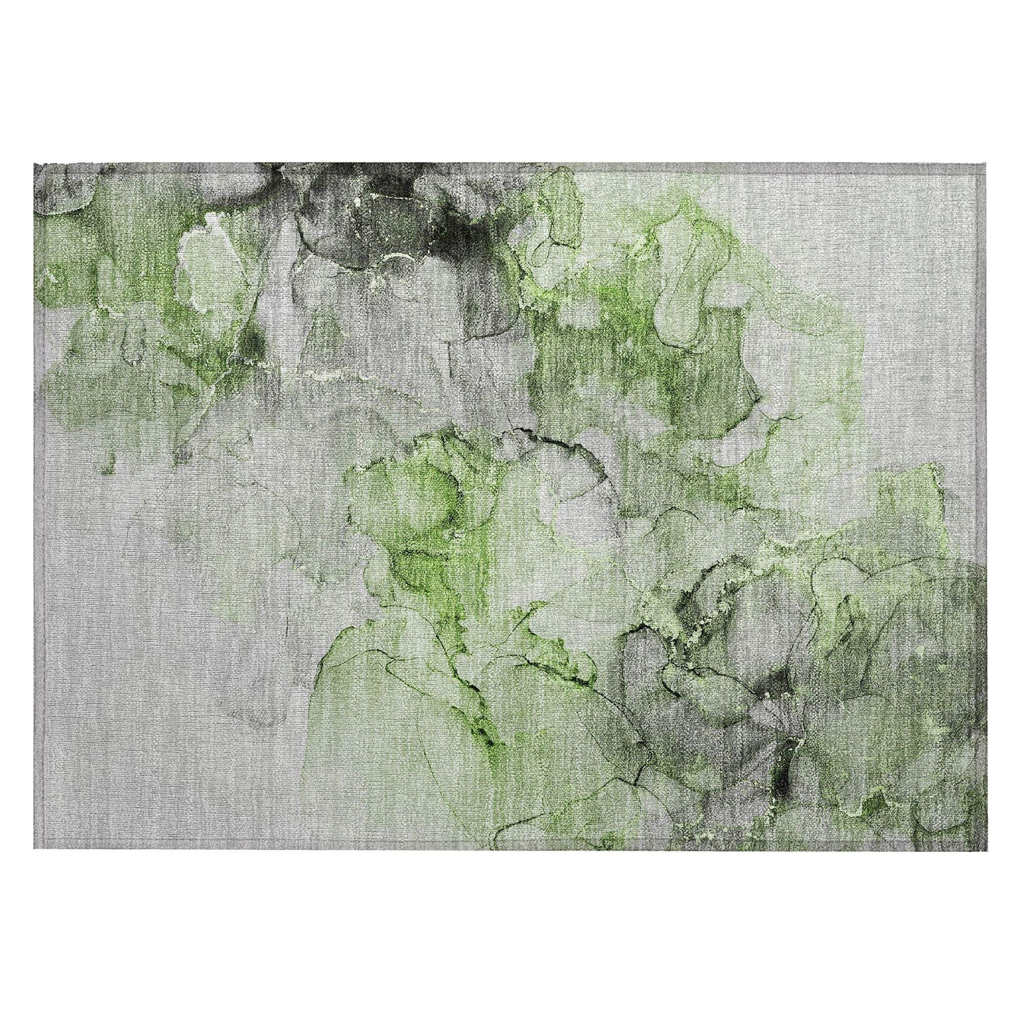 Machine Washable Green Rug - Indoor / Outdoor - Kids / Pet Friendly Watercolors Print Rug