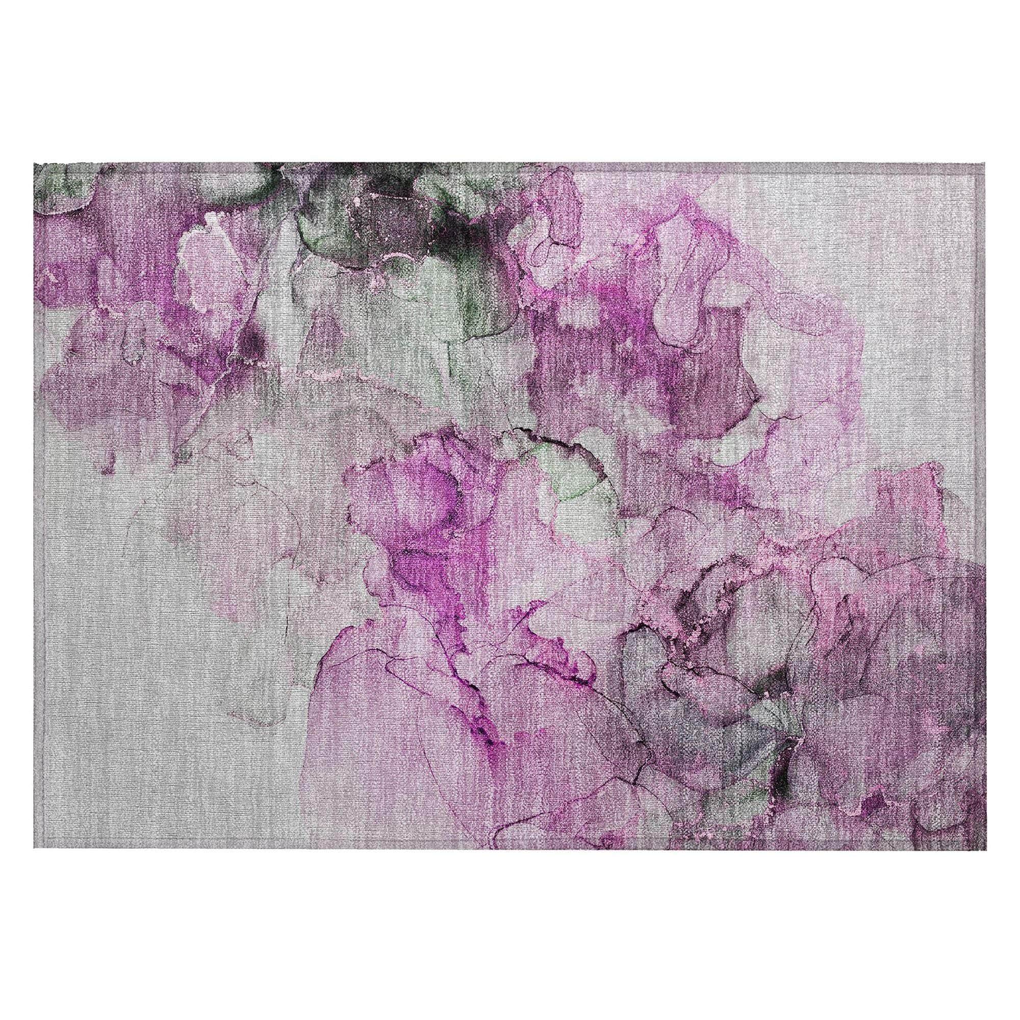 Machine Washable Pink Rug - Indoor / Outdoor - Kids / Pet Friendly Watercolors Print Rug