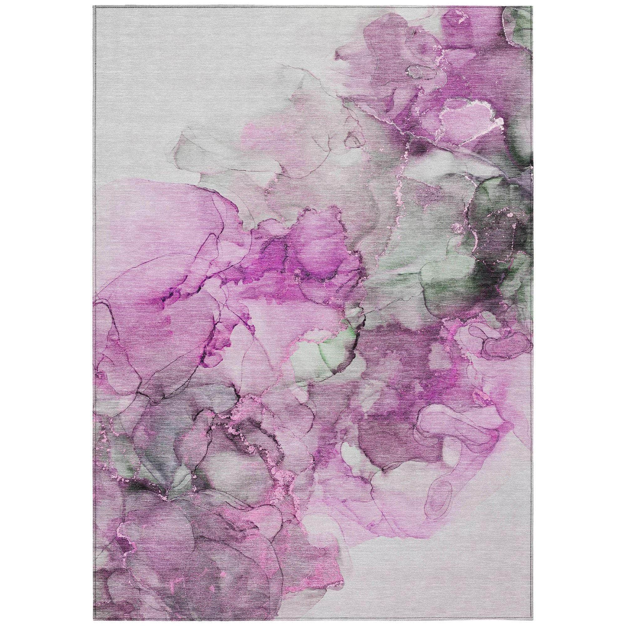 Machine Washable Pink Rug - Indoor / Outdoor - Kids / Pet Friendly Watercolors Print Rug