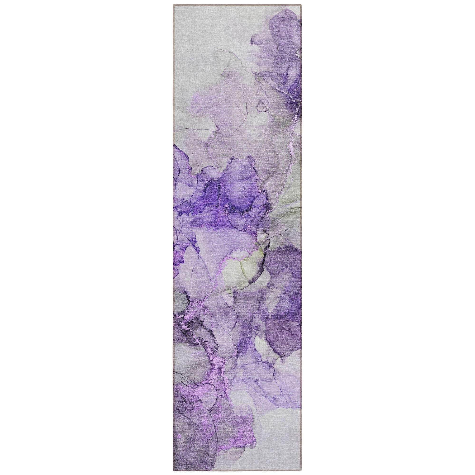 Machine Washable Purple Rug - Indoor / Outdoor - Kids / Pet Friendly Watercolors Print Rug