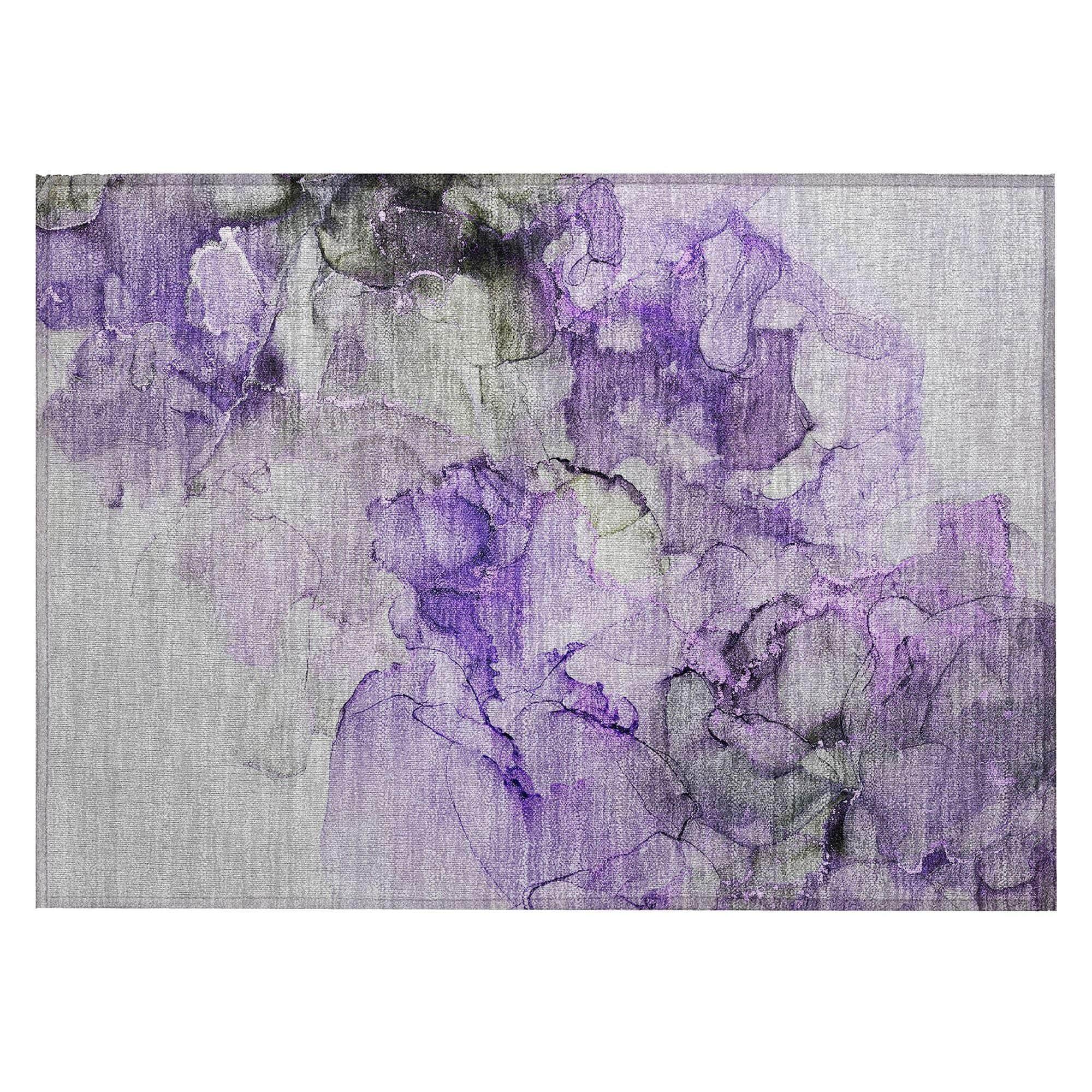 Machine Washable Purple Rug - Indoor / Outdoor - Kids / Pet Friendly Watercolors Print Rug