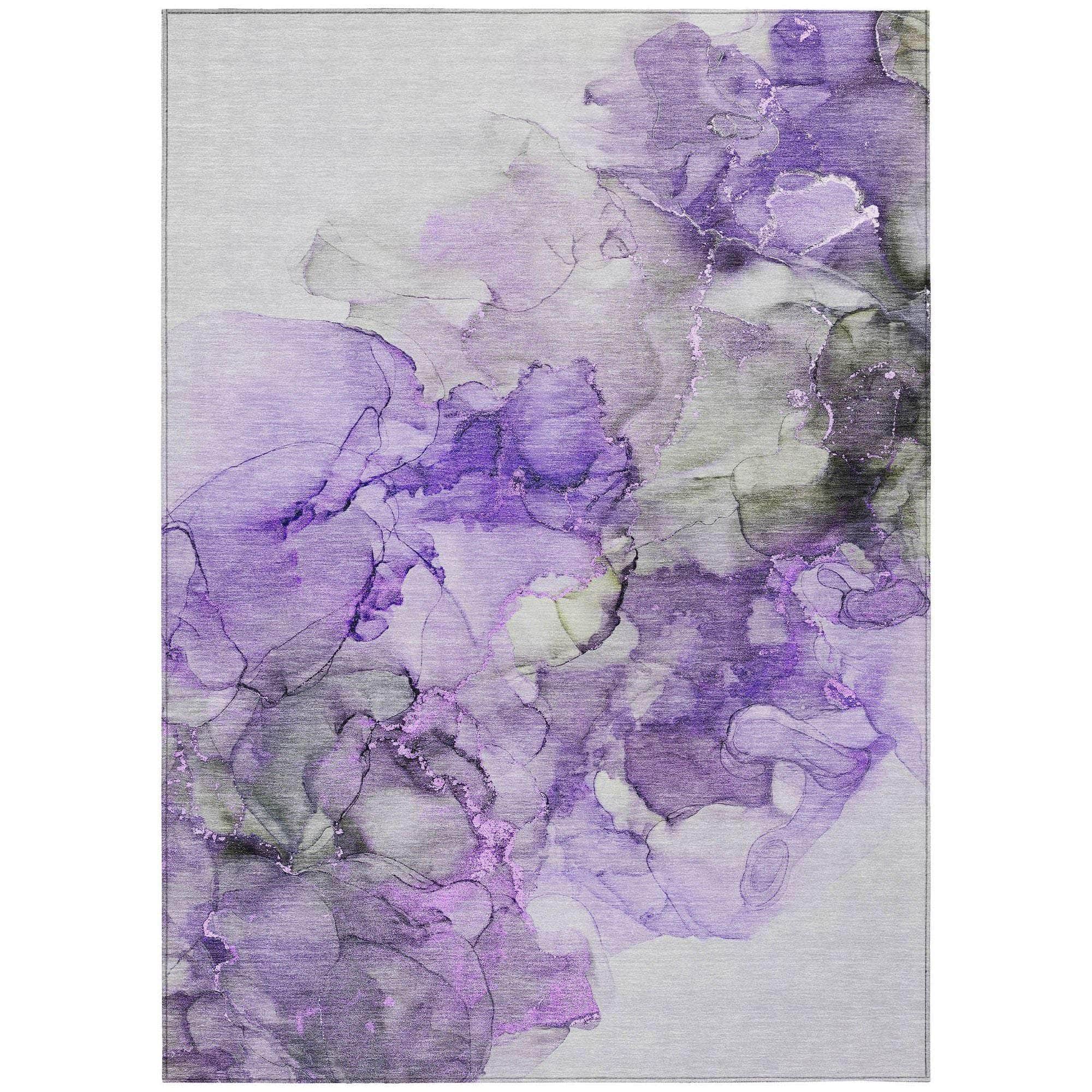 Machine Washable Purple Rug - Indoor / Outdoor - Kids / Pet Friendly Watercolors Print Rug