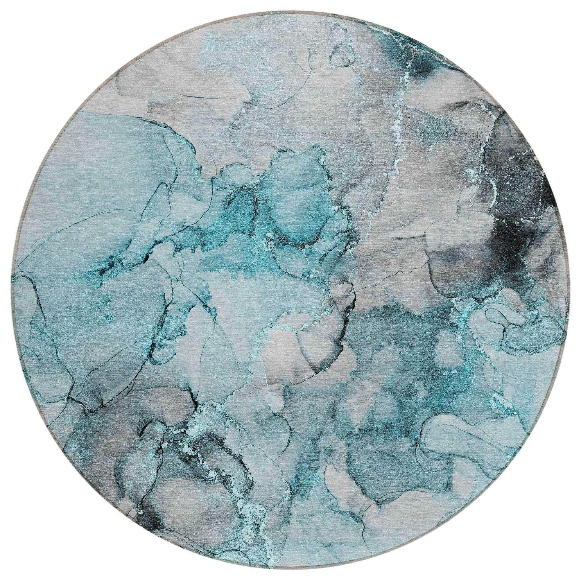 Machine Washable Teal Rug - Indoor / Outdoor - Kids / Pet Friendly Watercolors Print Rug