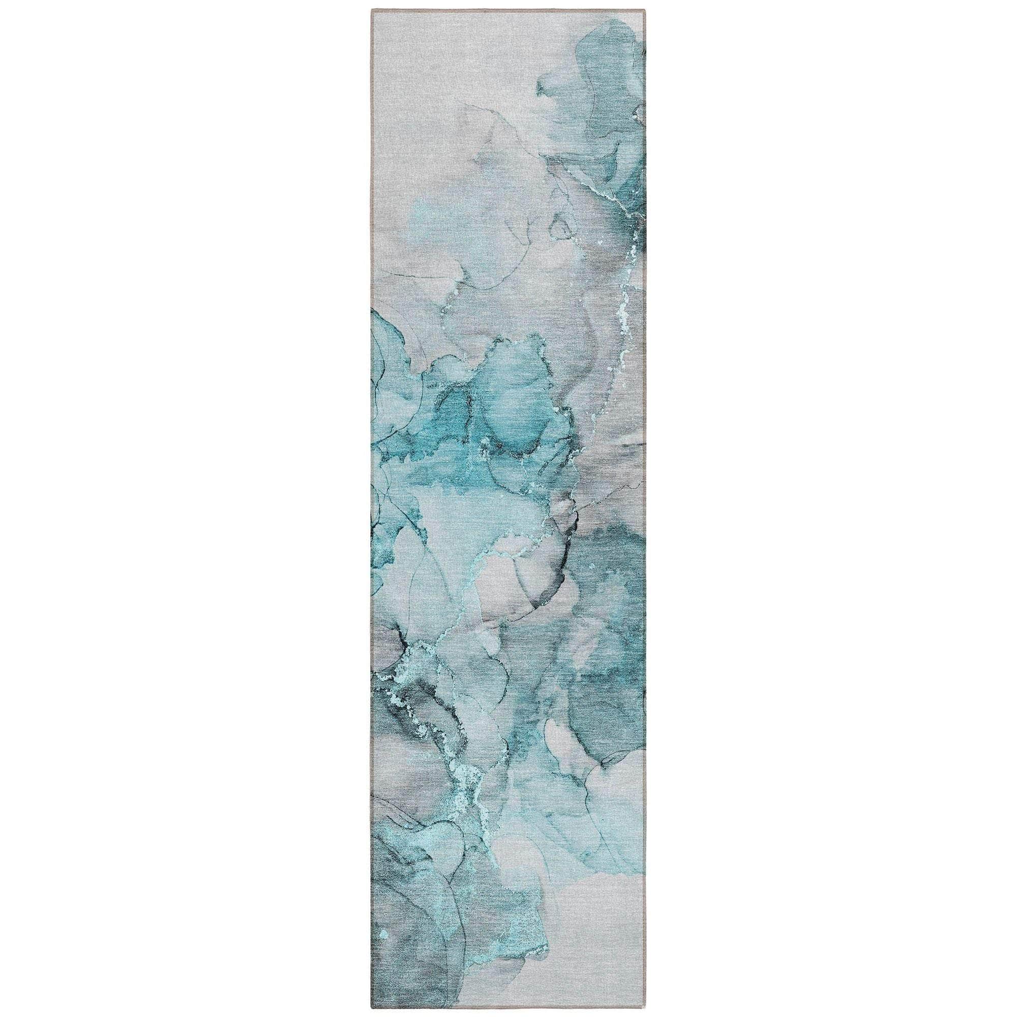 Machine Washable Teal Rug - Indoor / Outdoor - Kids / Pet Friendly Watercolors Print Rug