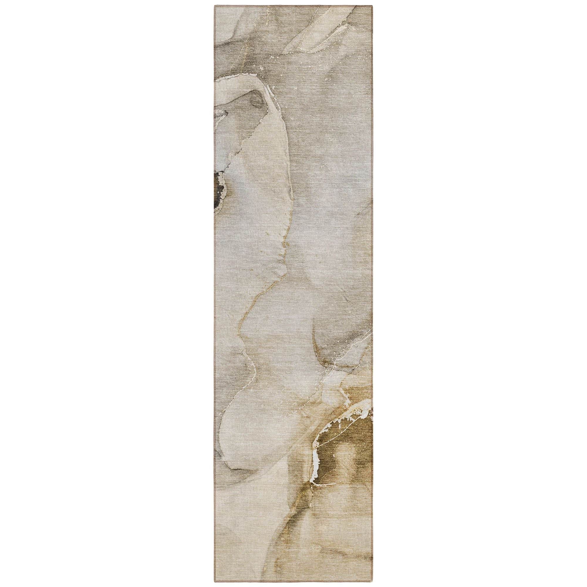 Machine Washable Beige Brown Rug - Indoor / Outdoor - Kids / Pet Friendly Watercolors Print Rug