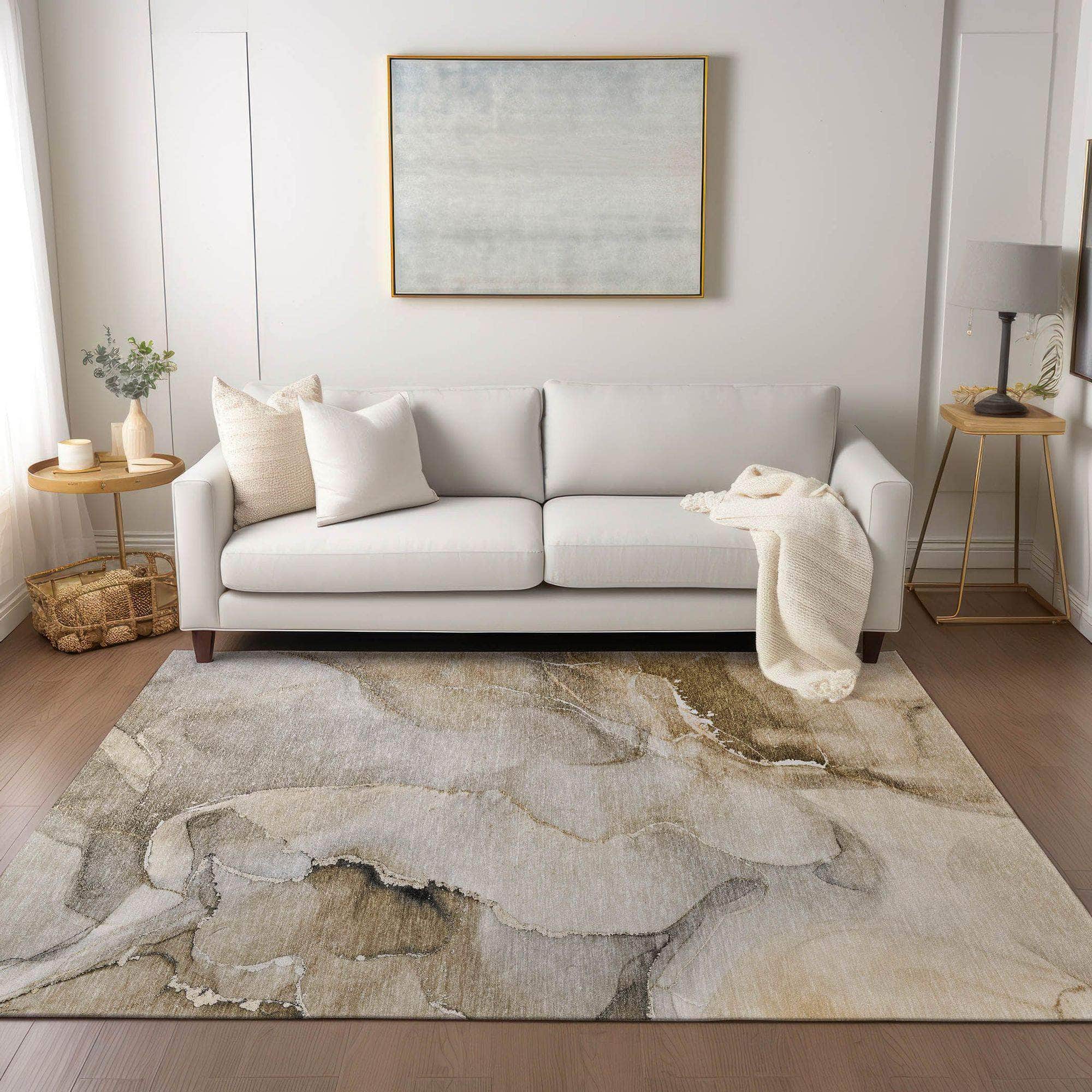 Machine Made ACN521 Beige Brown Rugs