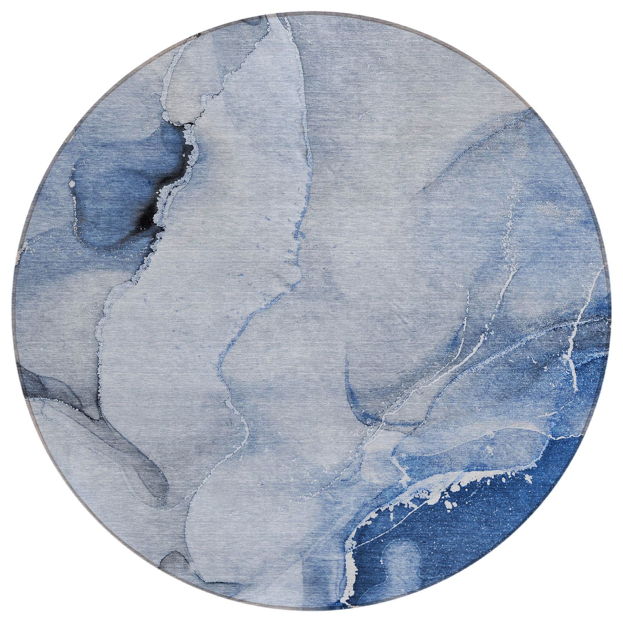 Machine Washable Blue Rug - Indoor / Outdoor - Kids / Pet Friendly Watercolors Print Rug