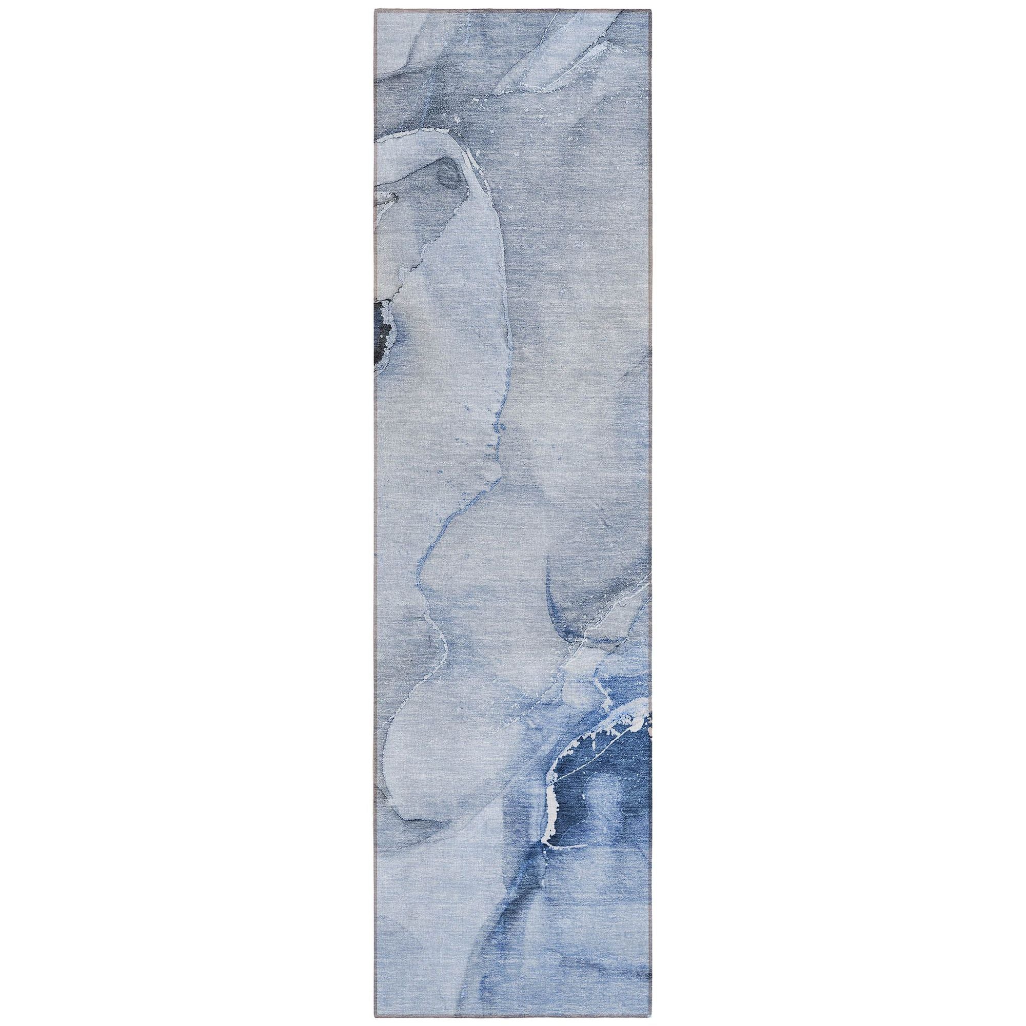 Machine Washable Blue Rug - Indoor / Outdoor - Kids / Pet Friendly Watercolors Print Rug