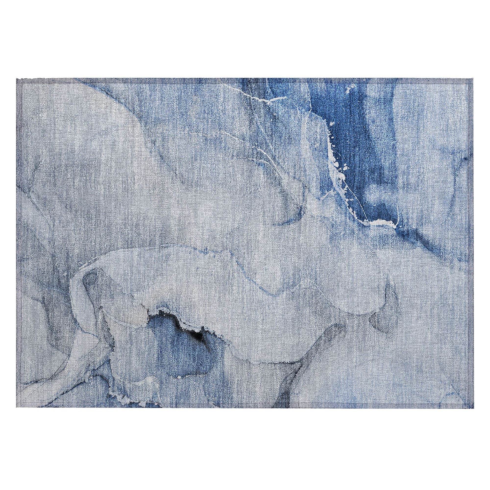 Machine Washable Blue Rug - Indoor / Outdoor - Kids / Pet Friendly Watercolors Print Rug