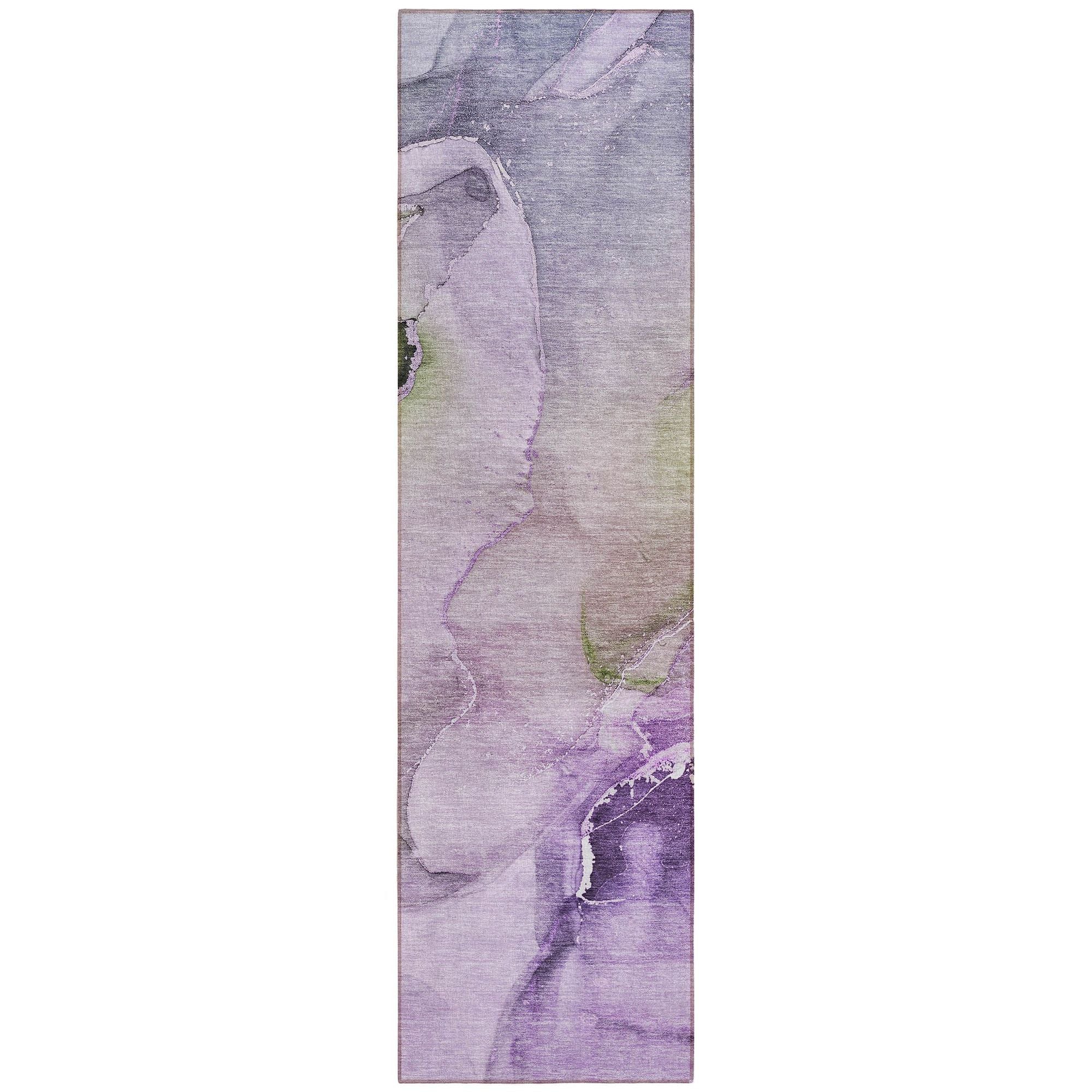 Machine Washable Purple Rug - Indoor / Outdoor - Kids / Pet Friendly Watercolors Print Rug